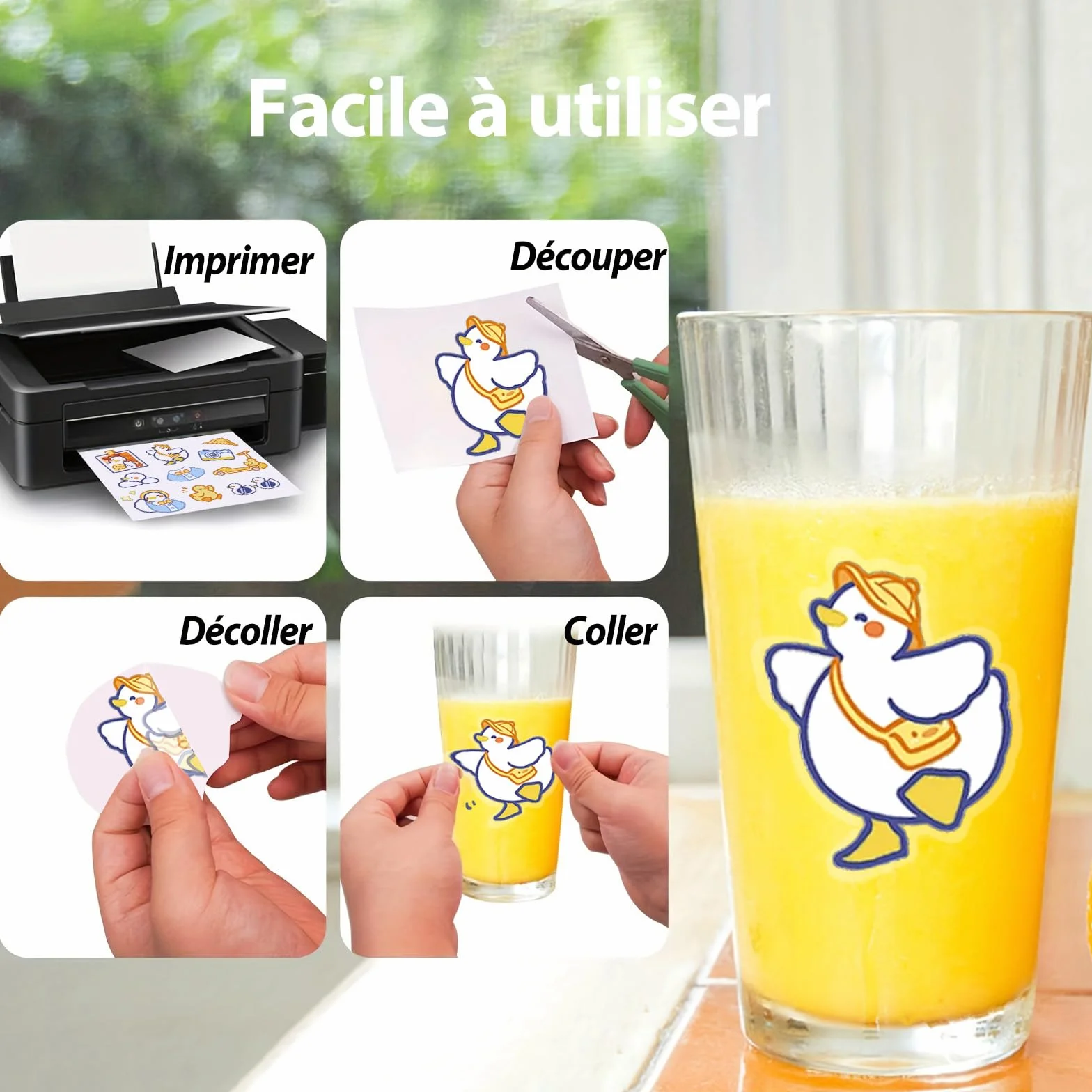 Papier autocollant vinyle transparent imprimable A4 lot de 20 feuilles
