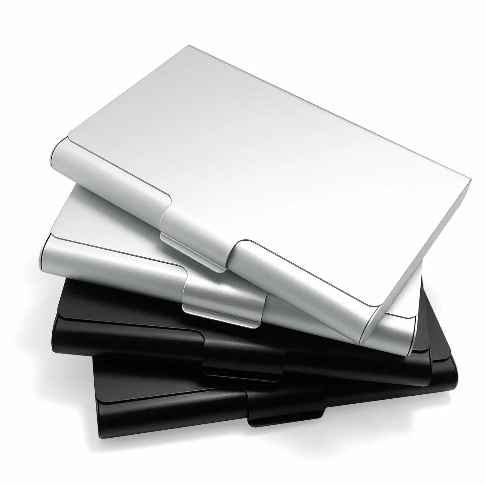 Porte Carte de Visite en Aluminium 4 Pièces, Étui Métal pour Carte d'Identité et Carte de Crédit (Noir+Argent)