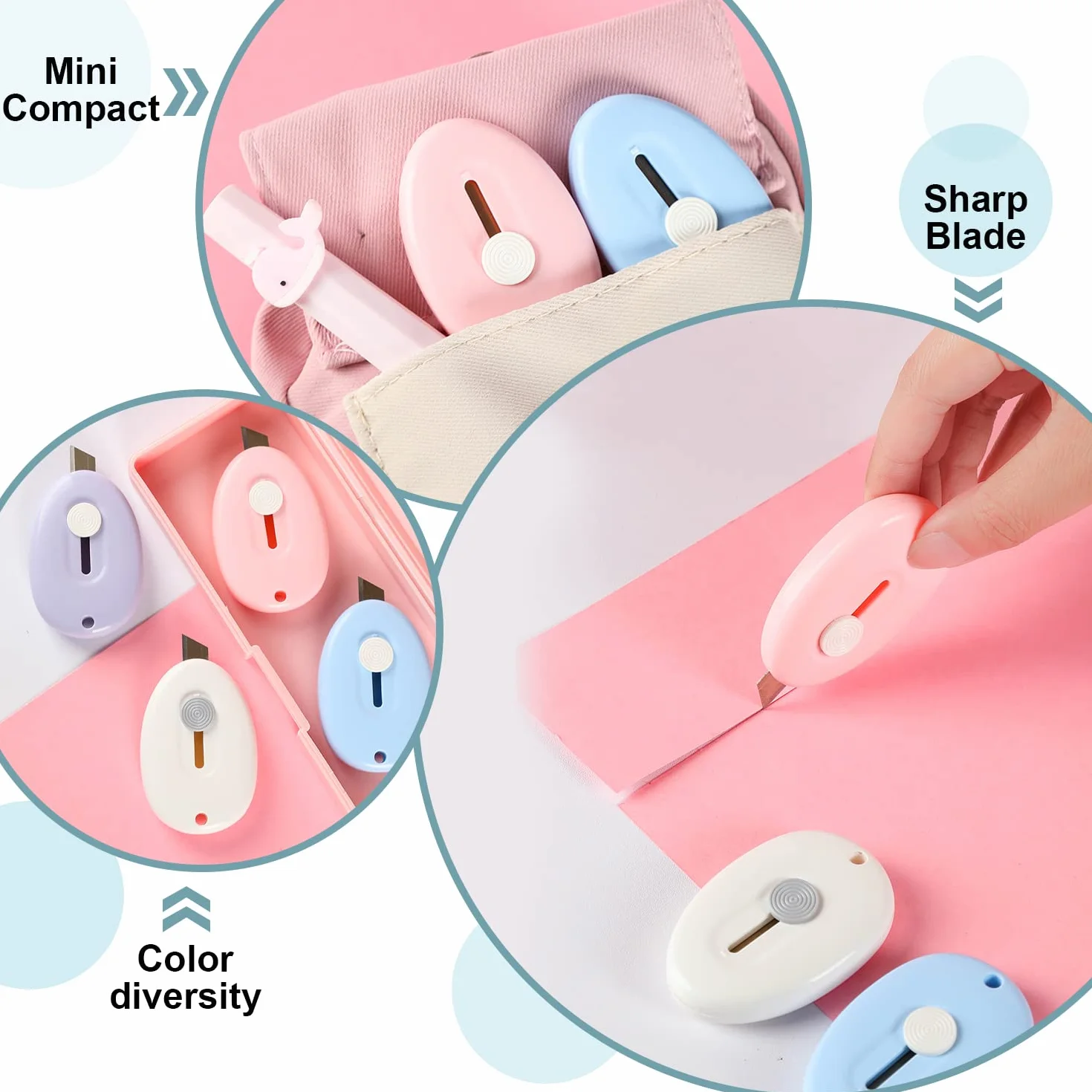 Ouvre-lettres 4 Pièces, Mini Couteaux de Poche, Ouvre Enveloppe en Plastique Rétractable pour Courrier