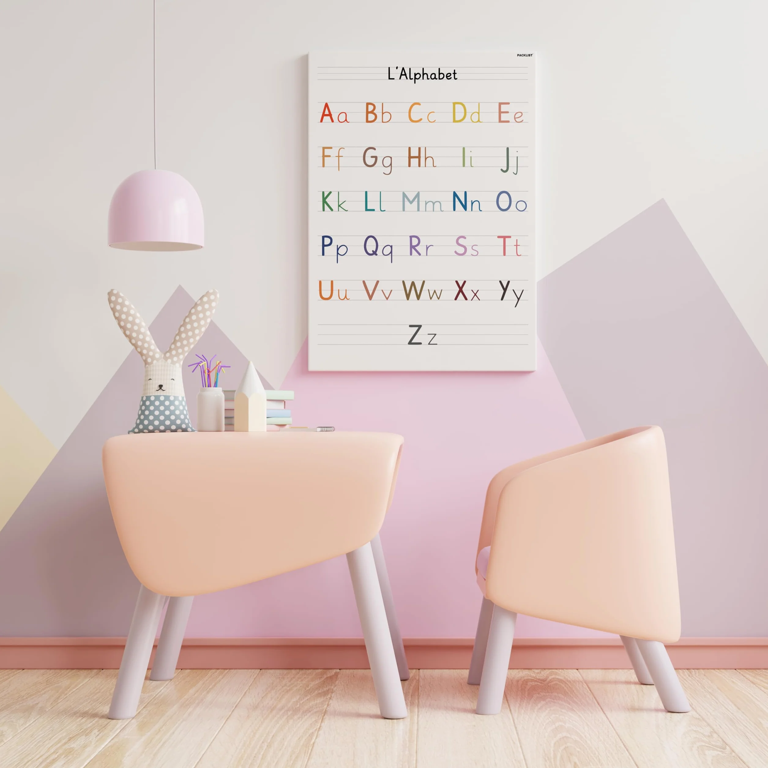 PACKLIST® Poster Alphabet Français DIN A1 (84×60 cm) Apprentissage Décoration Éducative