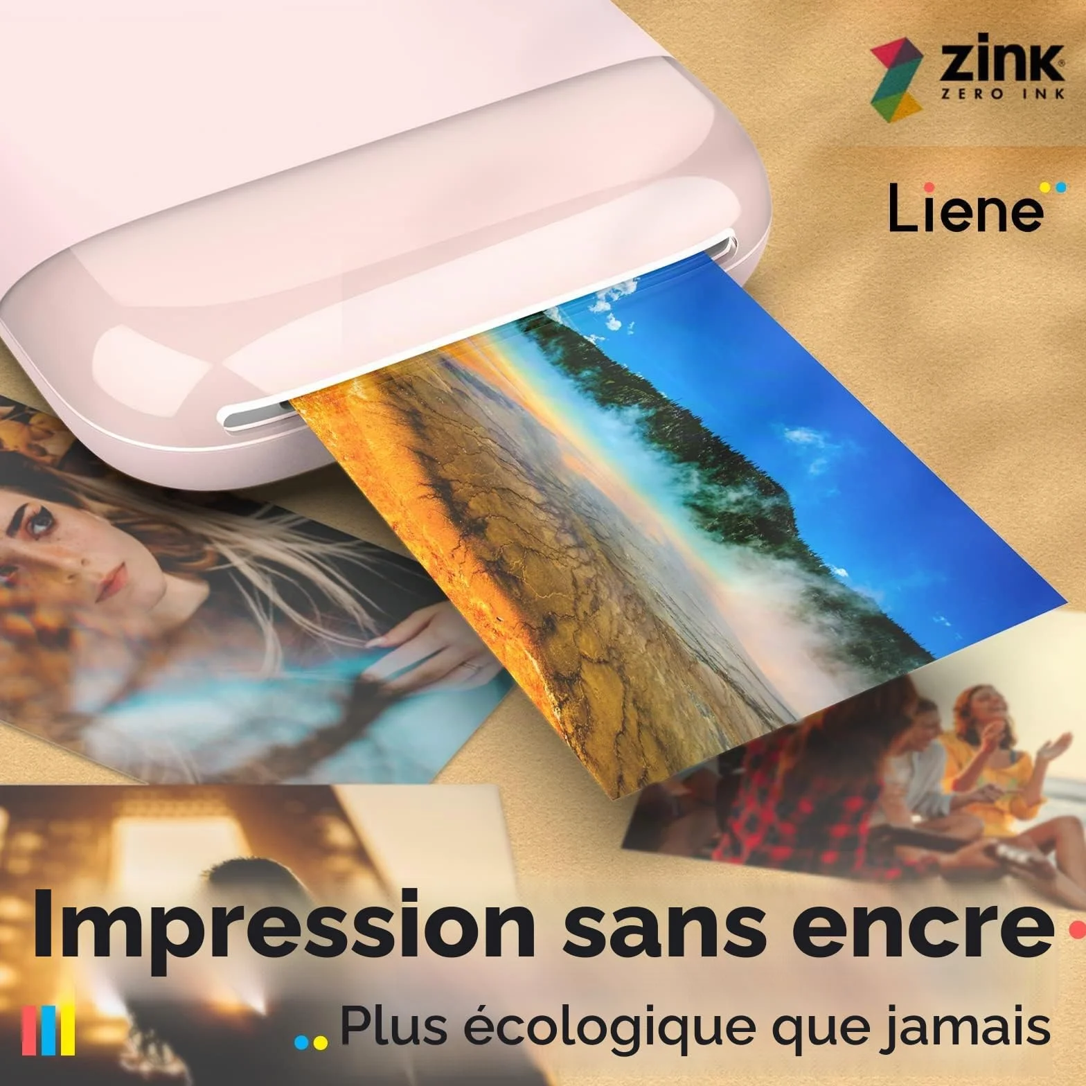 Liene Pearl K100 Papier Photo Instantané 2x3", 50 Feuilles, Premium Adhésif, Étanche