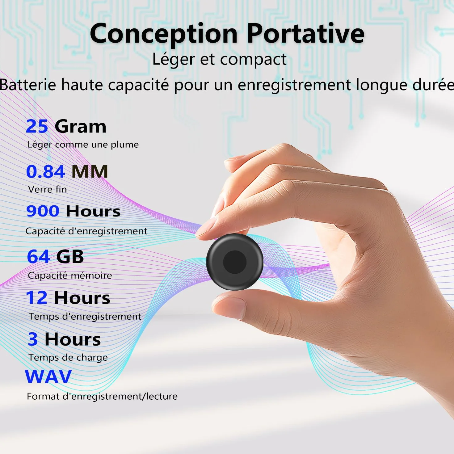 Enregistreur Vocal Espion Discret 64 Go Rechargeable USB Mini Dictaphone