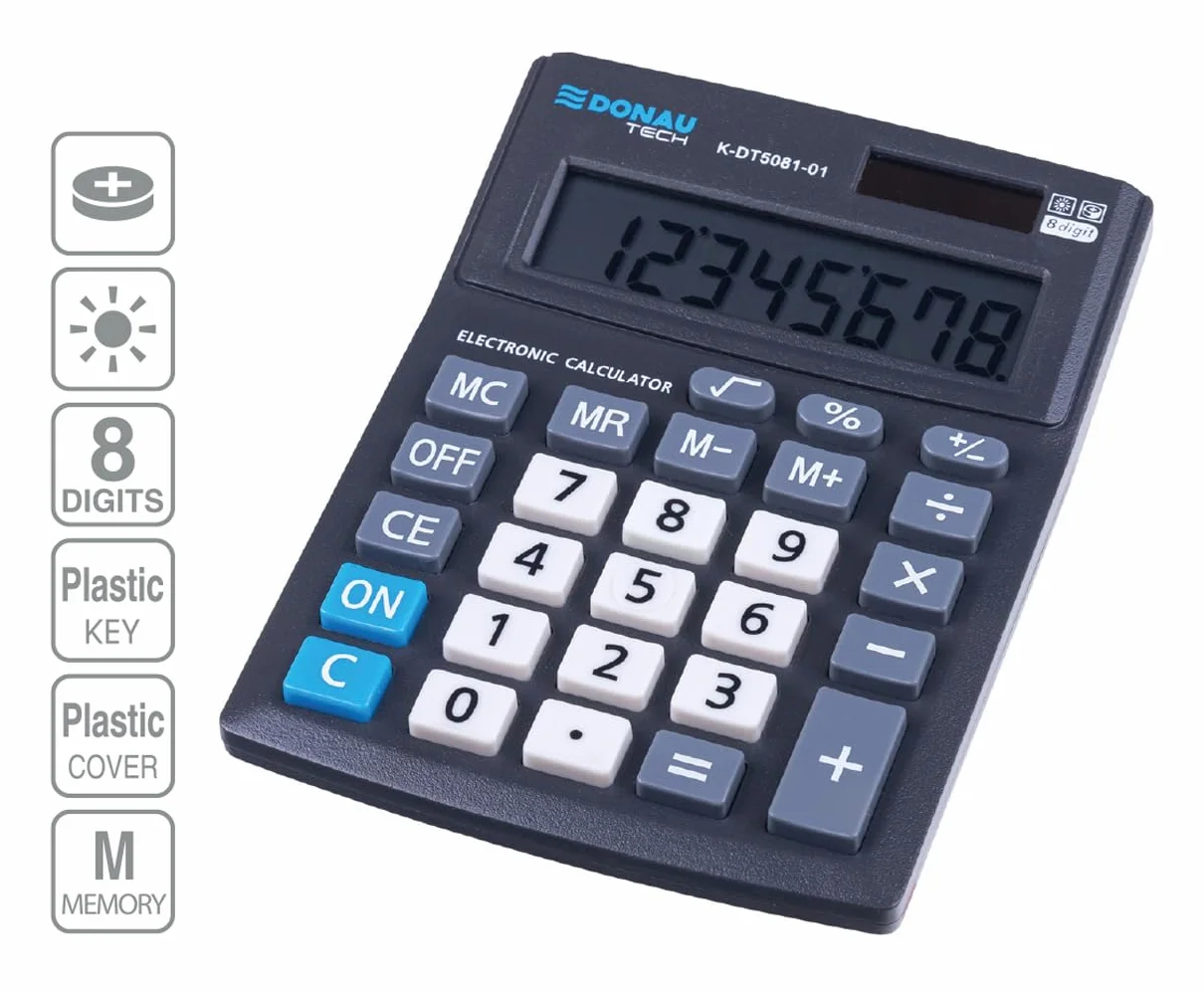 Calculatrice de Bureau Donau Tech K-DT5081-01 8 Chiffres Double Alimentation Solaire Noir 137x101x30 mm