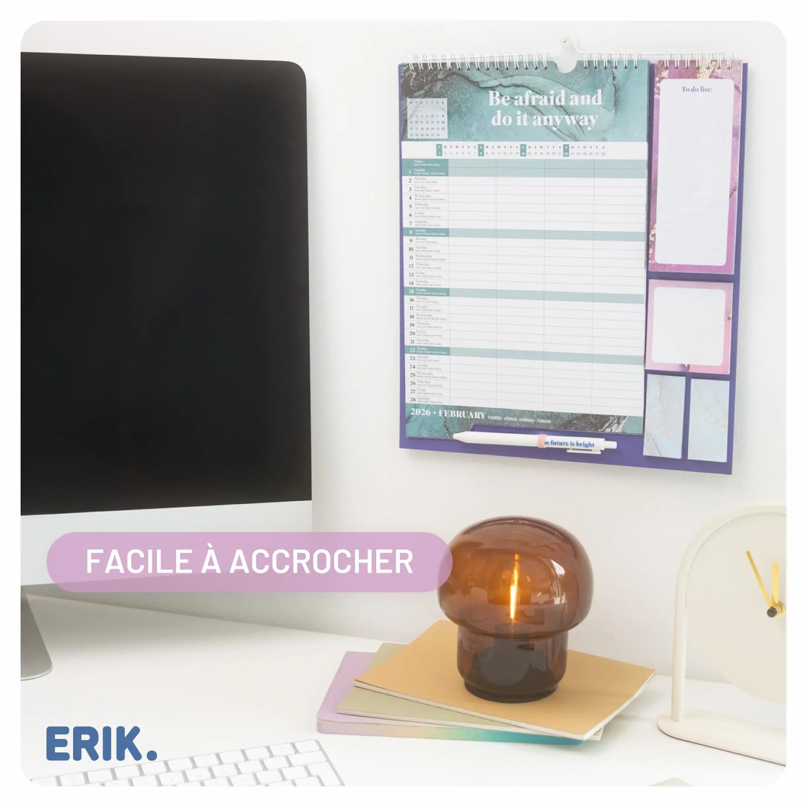 Grupo Erik Calendrier Glitter 16 mois Septembre 2025 à Décembre 2026 Planificateur Mensuel Familial avec Crochet