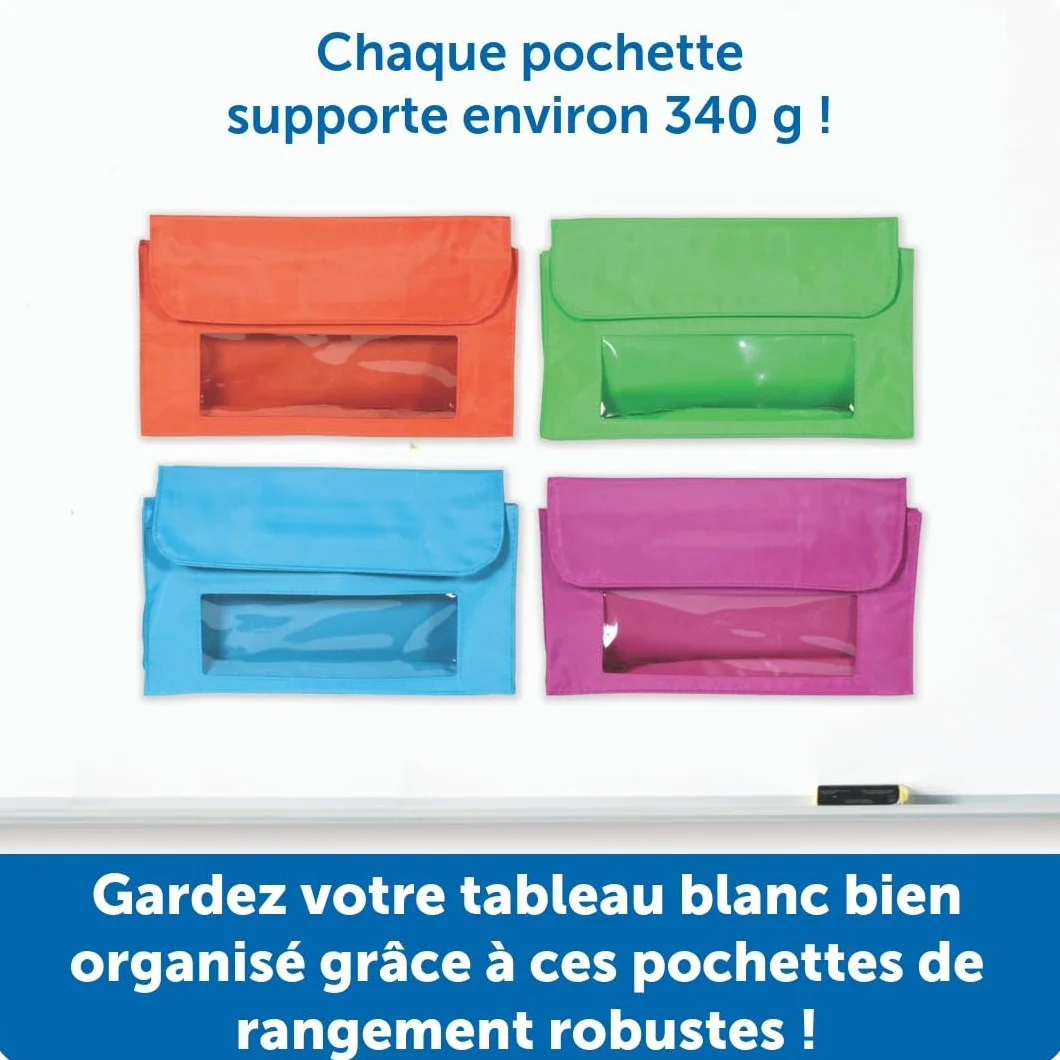 Learning Resources Pochettes de Rangement magnétiques Ensemble de 4 pour Tableau Blanc Surfaces métalliques