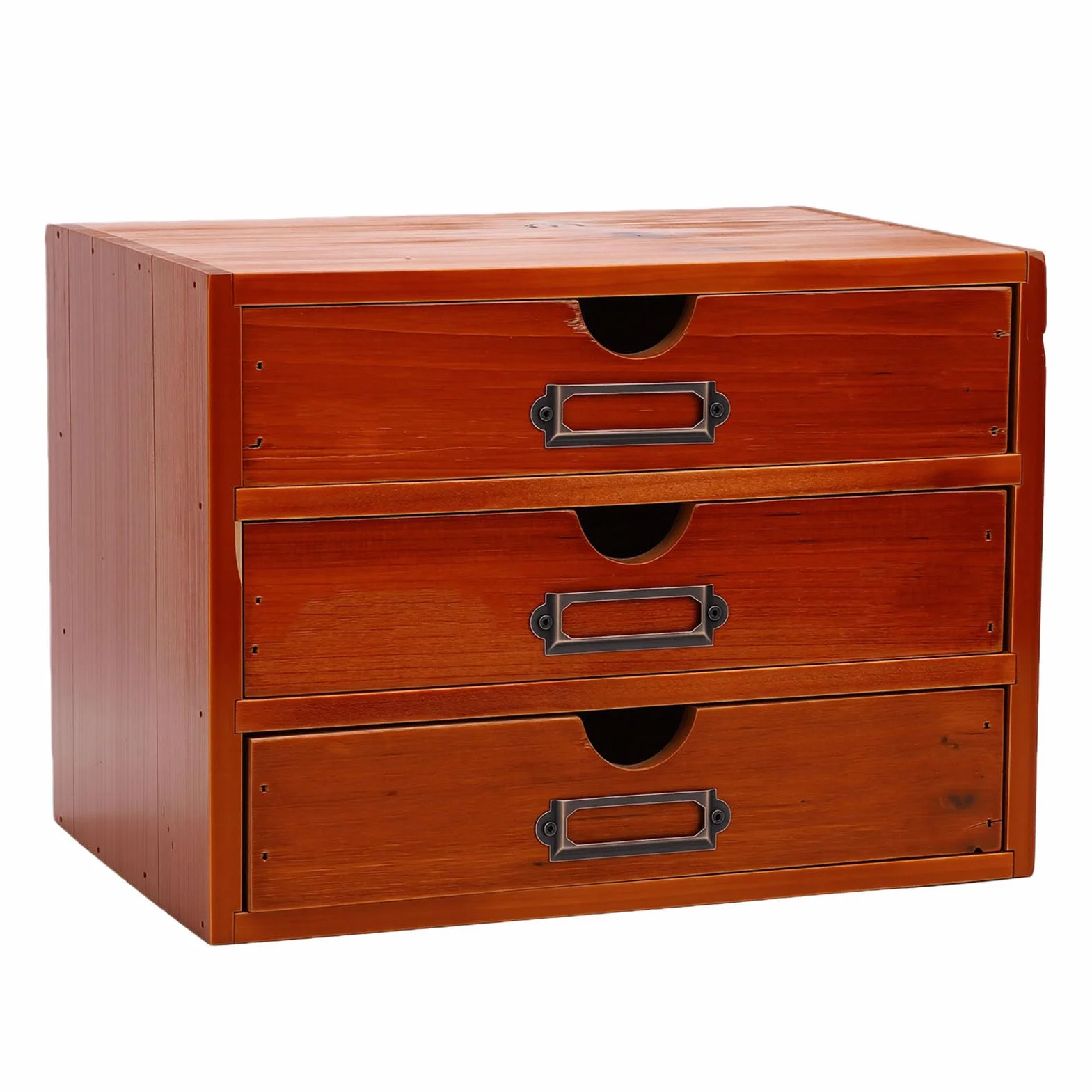 Haofy Organiseur de Bureau à 3 Tiroirs, Armoire d'Apothicaire Empilable Vintage, Boîte de Rangement en Bois Marron Foncé