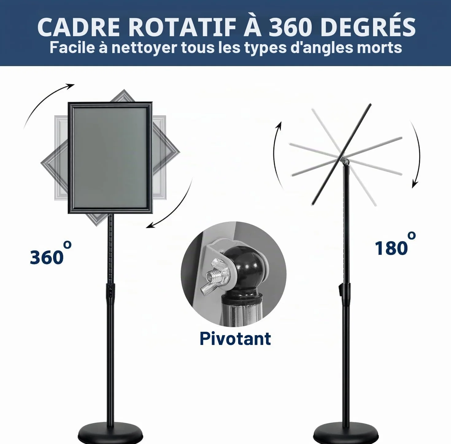 Porte-affiche en aluminium réglable avec base en métal robuste, présentoir publicitaire (Noir, A3)