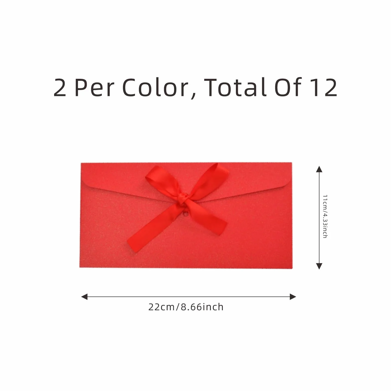 Enveloppes décoratives avec nœud en ruban, lot de 12, 22 x 11 cm, 6 couleurs