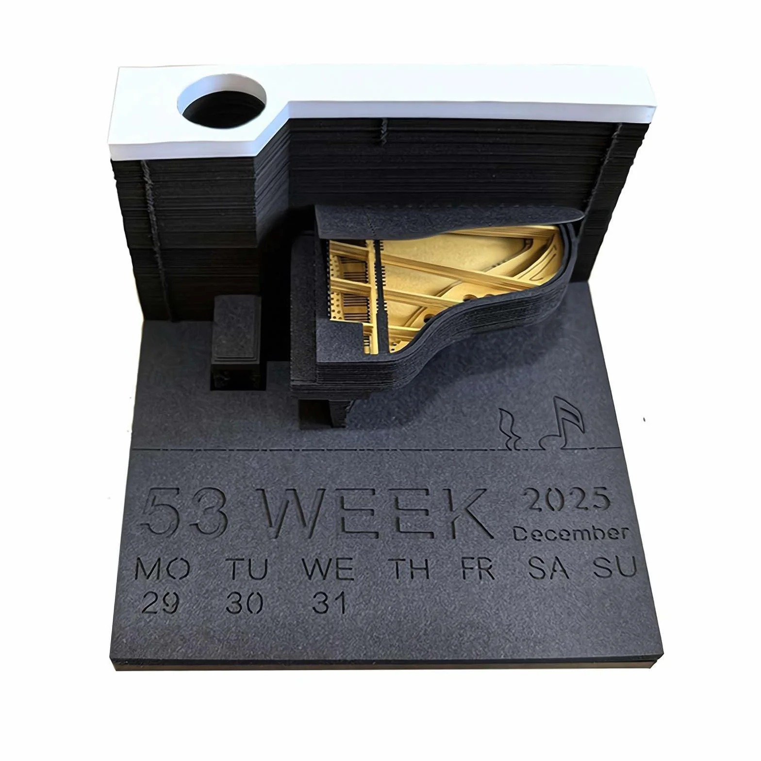 Calendrier 2025 avec bloc-notes 3D créatif - Décoration de bureau pour amateurs de piano