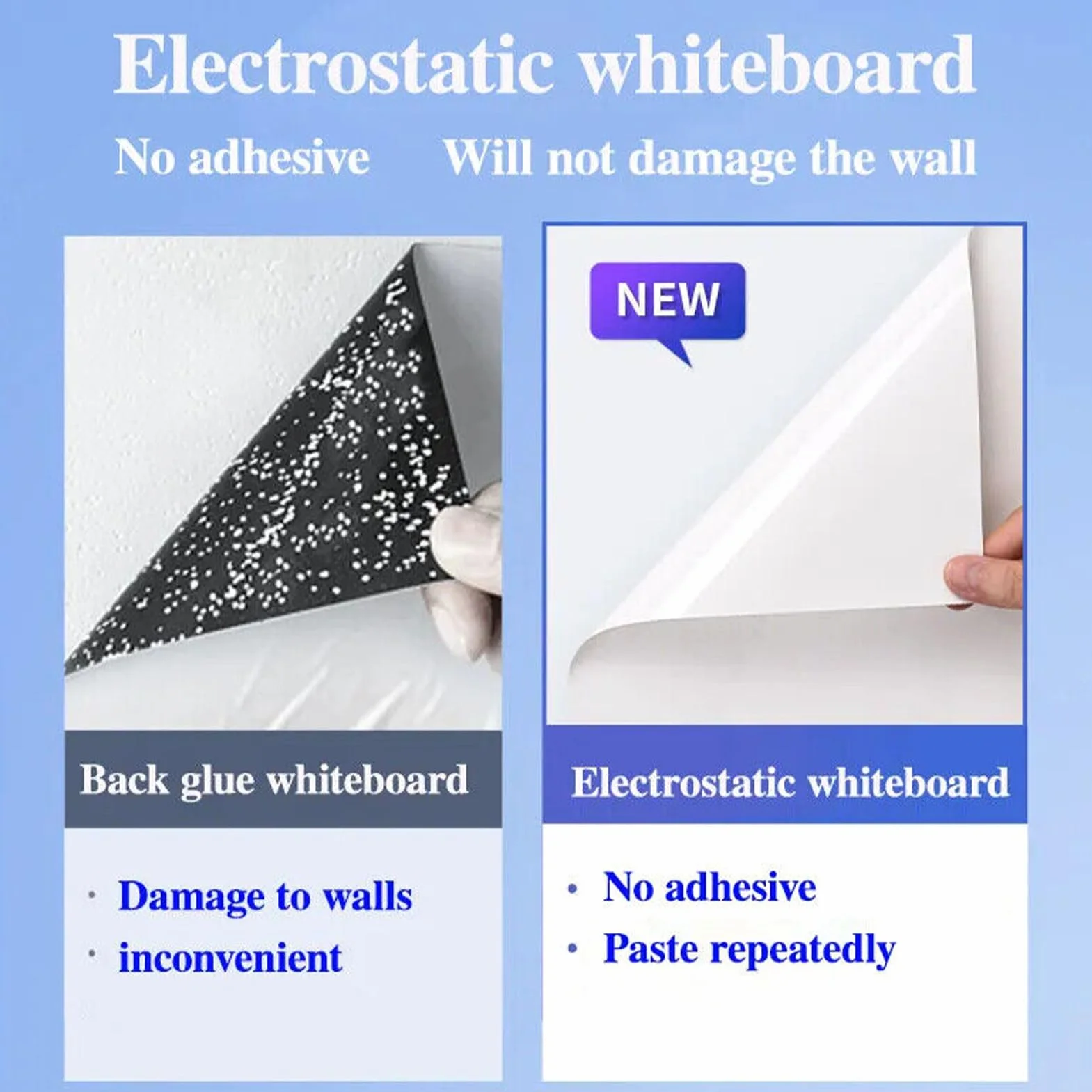 Rouleau d'autocollant en papier blanc 1000 cm | Papier tableau blanc auto-adhésif effaçable à sec | Rouleau PP imperméable adhérence électrostatique