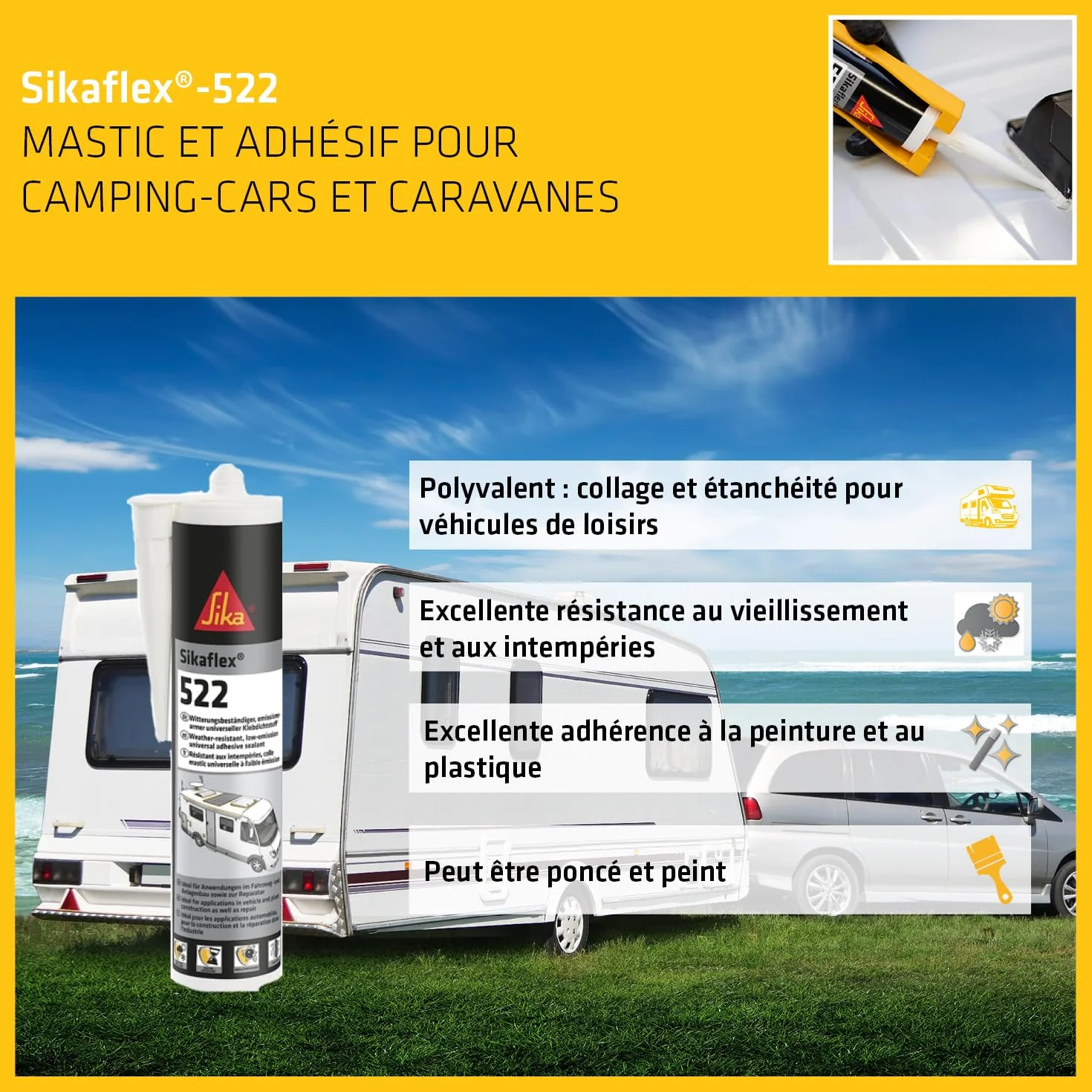 Sikaflex 522 Blanc Colle-mastic 300ml UV Résistant Intérieur Extérieur