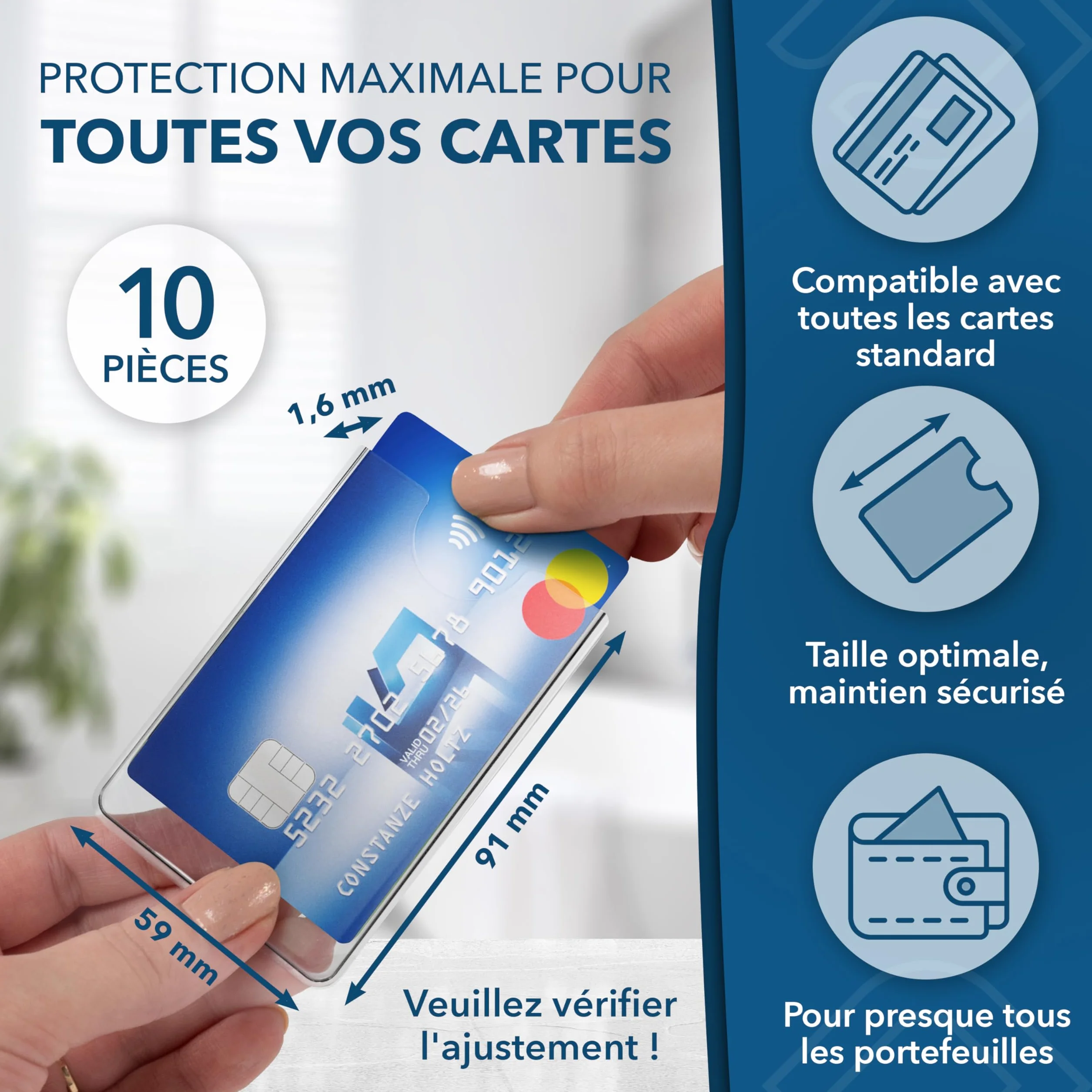 Étui Porte-Carte Bancaire Transparent Rigide 10 Pièces - Protège Carte Navigo, Identité, Vitale & Bus