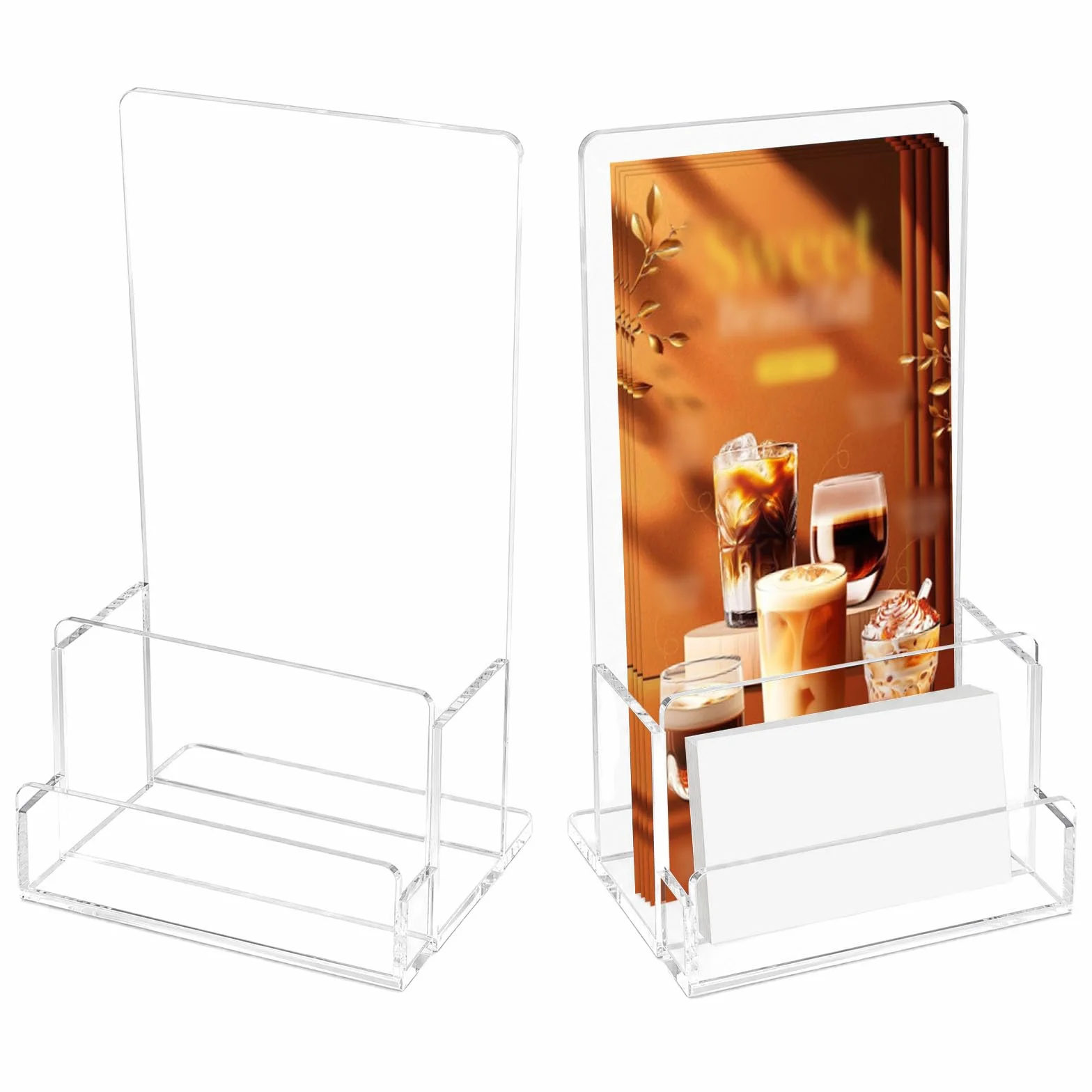 Lot de 2 Porte-brochures Acrylique Transparent A6 – Support pour Dépliants, Flyers, Menus – Autonome pour Bureau, Hôtel, Restaurant