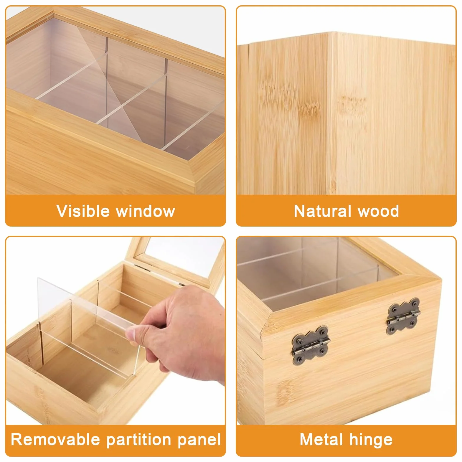 Boîte à fiches en bois A7 avec couvercle et fenêtre - Boîte de rangement pour cartes d'apprentissage
