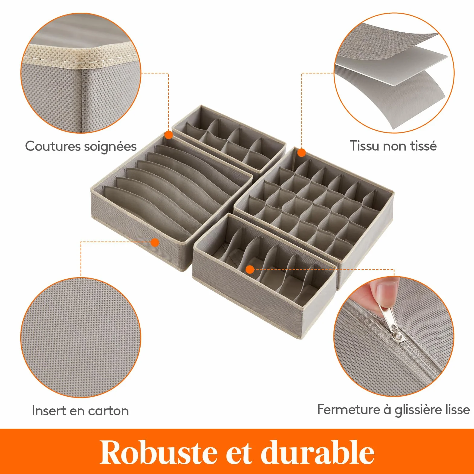 Lifewit Lot de 12 Organisateur de Tiroir Pliable en Tissu, Boîte de Rangement pour Sous-vêtements, Chaussettes, Culottes, Cravates, Gris Clair