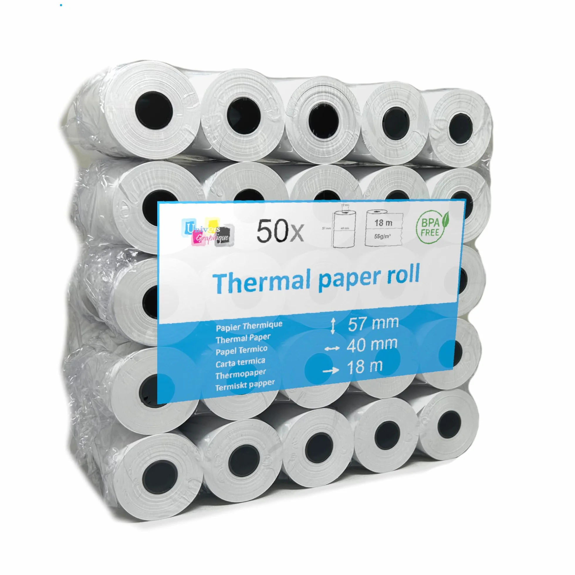 Bobines Carte Bancaire Thermique TPE 57 x 40 x 12 mm Sans Bisphénol A