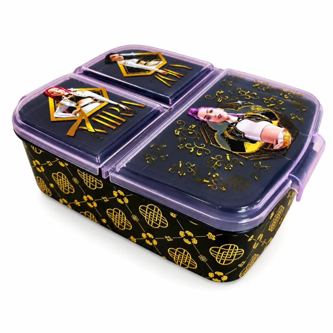 Stor Boîte à Goûter K-Pop Demon Hunters Rumi, Mira et Zoey Lunch Box Enfant 3 Compartiments Sans BPA 17x14x5 cm