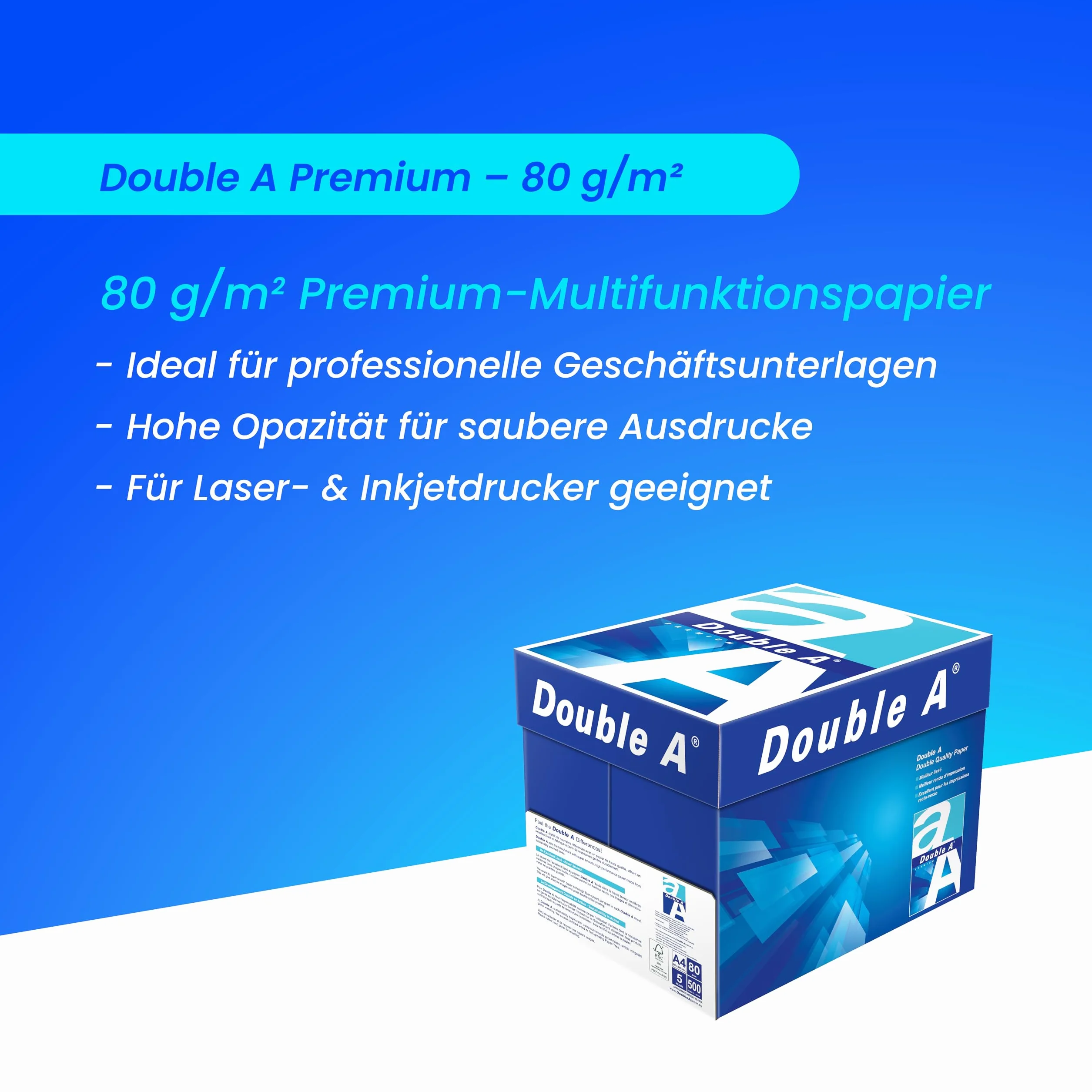 Papier à imprimer A4 80 g/m² 2500 feuilles blanc Double A Premium