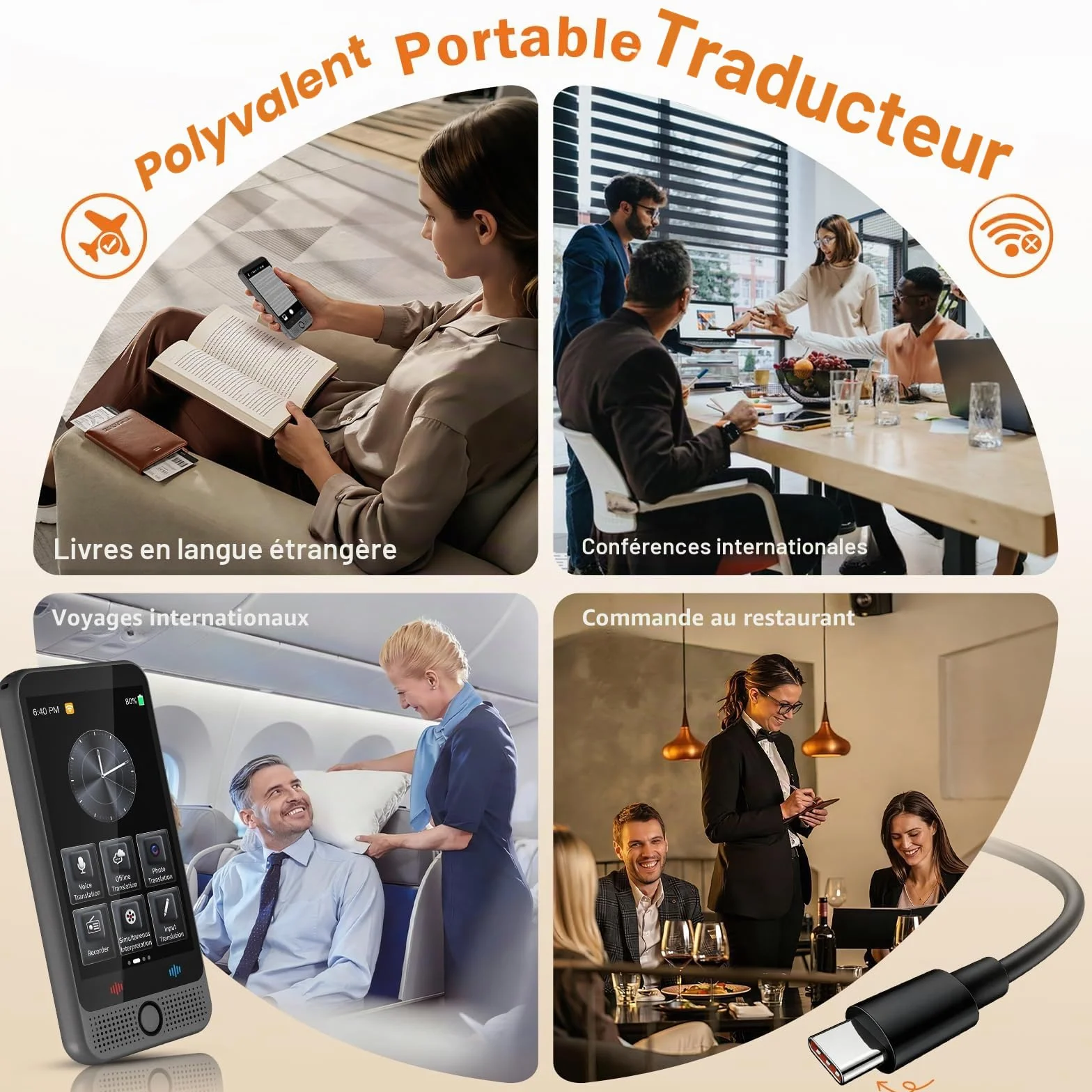 Traducteur Vocal Instantané Sans Connexion 142 Langues AI Translator Batterie 2000 mAh Gris