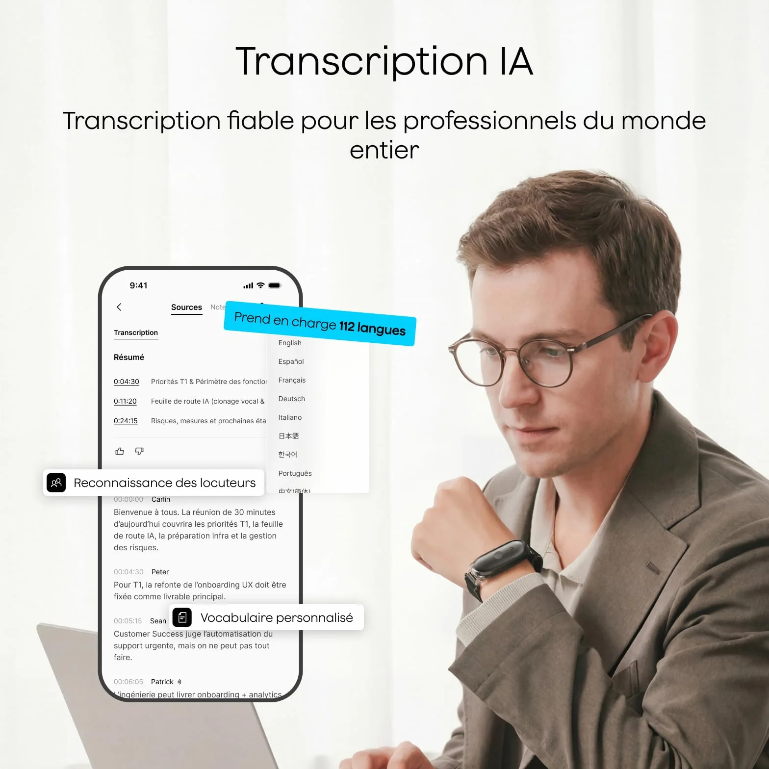 Plaud NotePin S Enregistreur Vocal IA avec Bouton Tactile, Transcription, Résumé IA et Team Plan, Dictaphone Numérique pour Réunions, Gris + 4 Accessoires