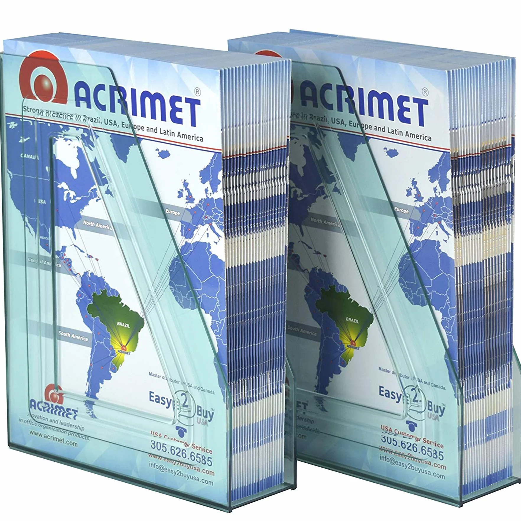 Acrimet Porte-Revues Support Durable Organisateur Dossiers Bureau Plastique Vert Transparent Lot de 2