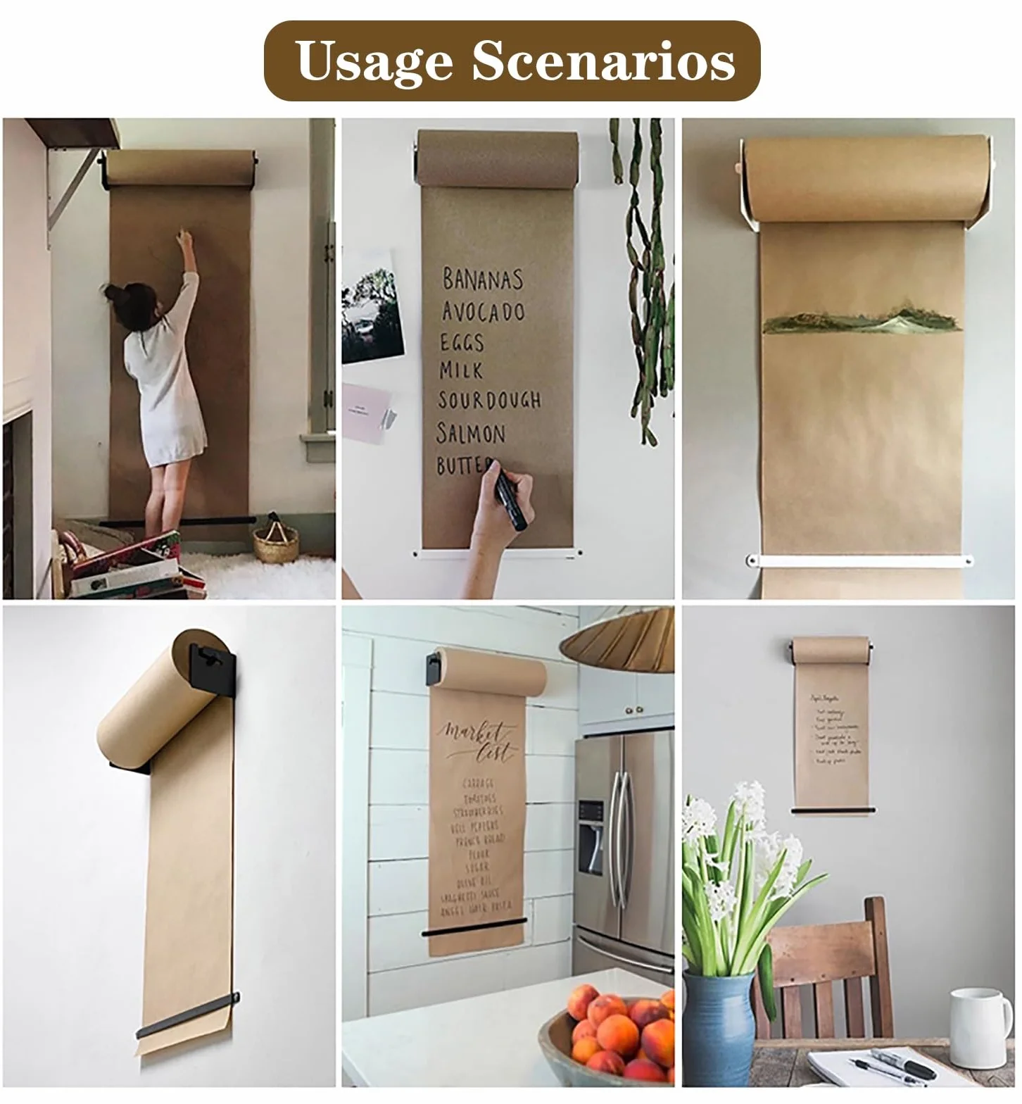 Distributeur Papier Kraft Support Mural 30-90 cm avec Coupe-papier