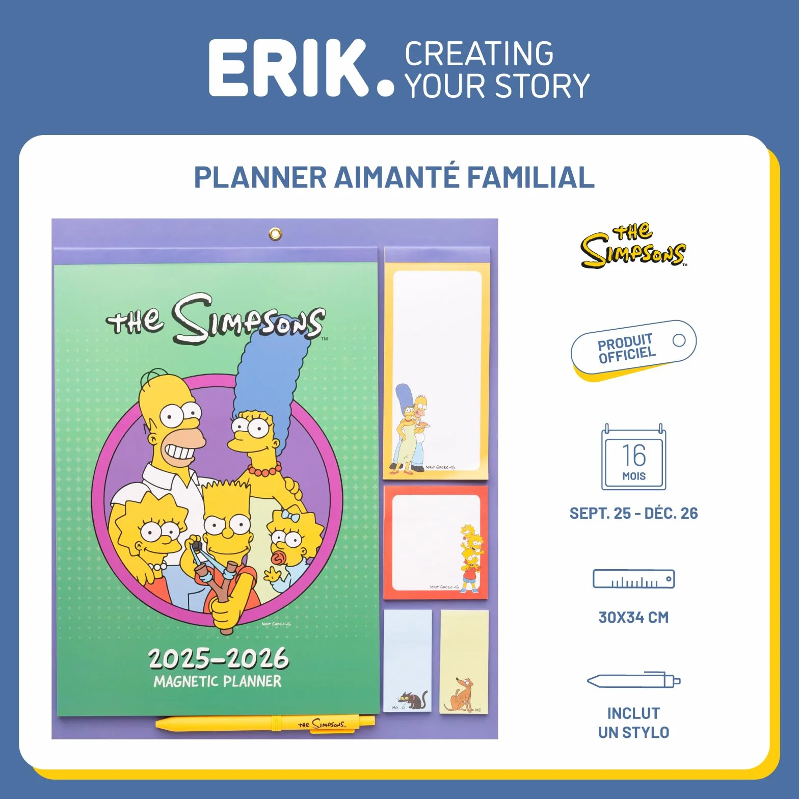 Grupo Erik Calendrier Magnétique Frigo Les Simpsons Septembre 2025 Décembre 2026 Planificateur Mensuel 16 mois