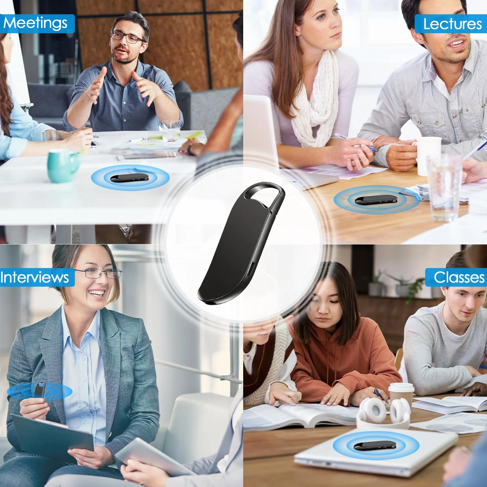 Dictaphone Enregistreur Vocal 64 Go, Numérique Une Touche, 1536 kbps, Réduction de Bruit, Activation Vocale