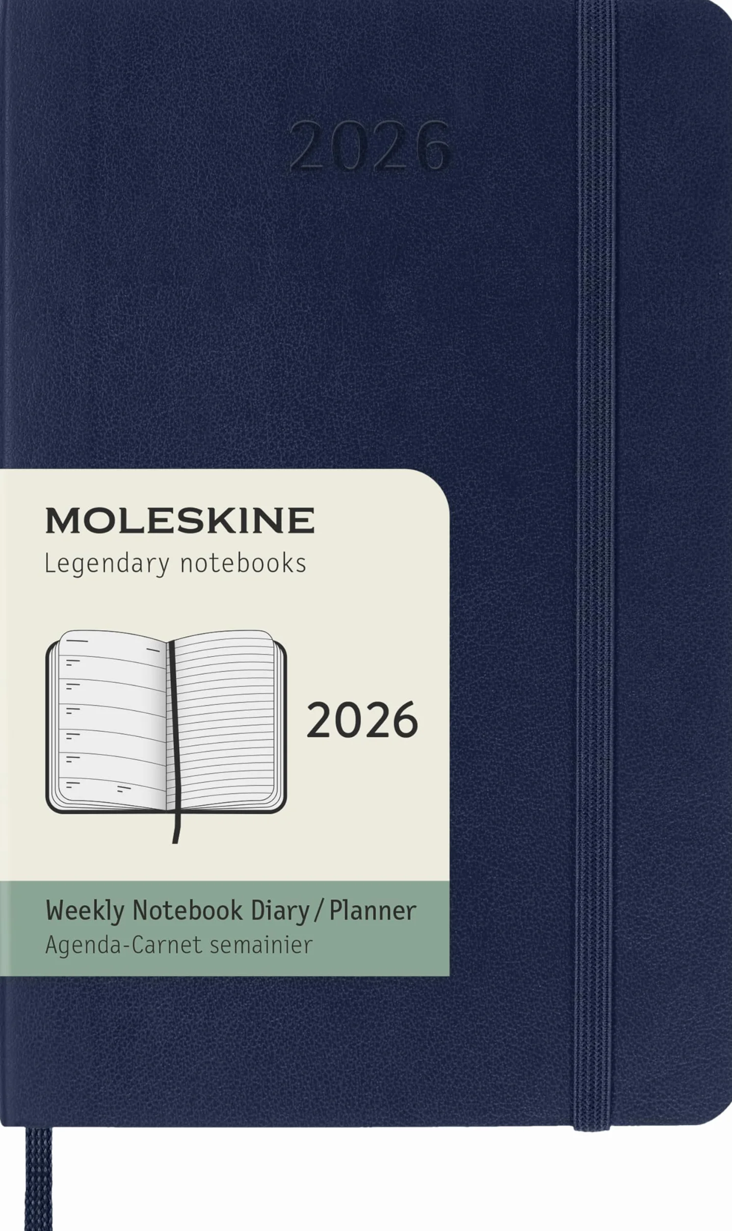 Moleskine Agenda Hebdomadaire 2026 12 Mois Couverture Souple Fermeture Élastique Format Pocket 9x14 Bleu