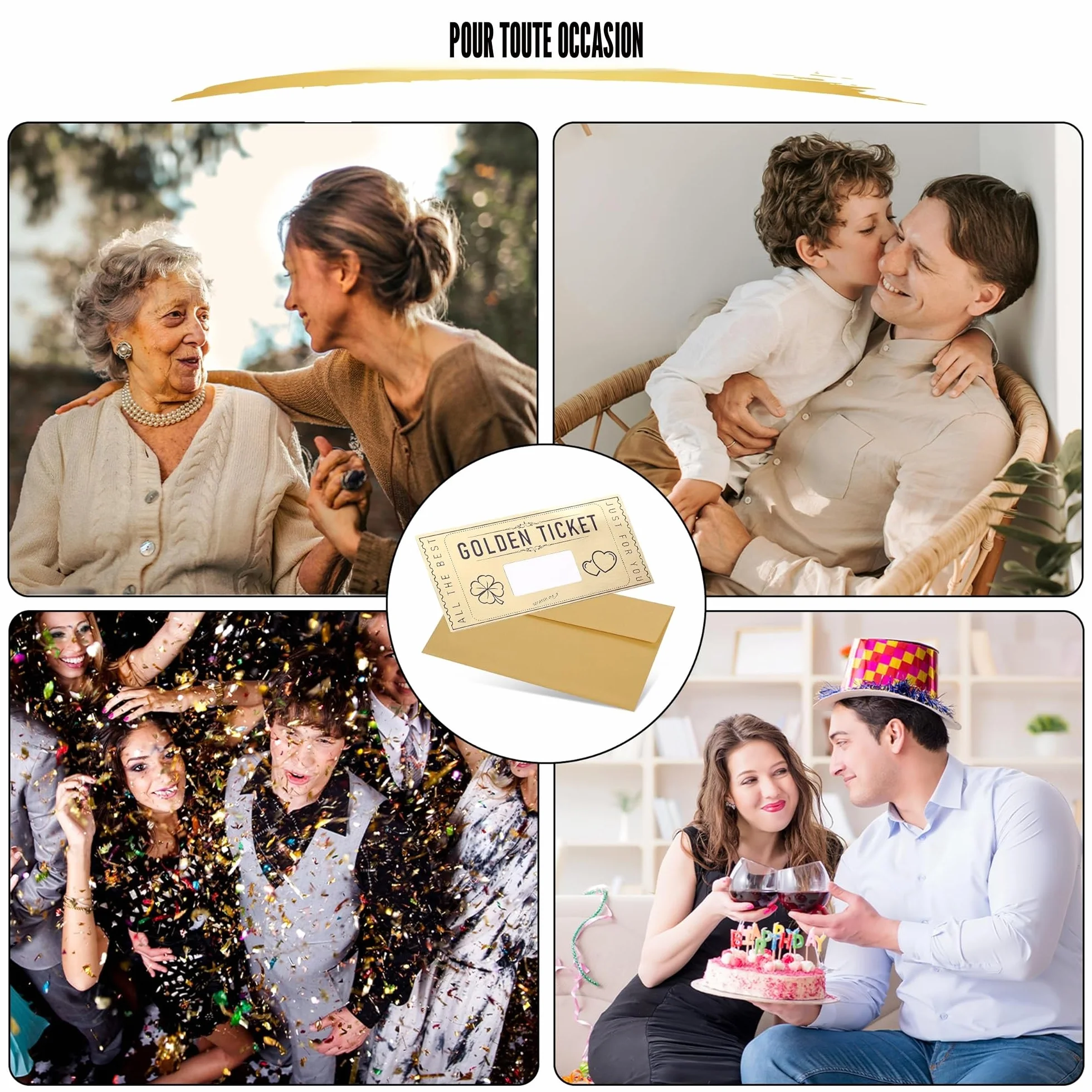 DasWas Carte à gratter Ticket d'Or - Carte Cadeau à Remplir avec Autocollant à Gratter - Cartes Cadeaux à Faire Soi-Même - Cadeau Personnalisé Enveloppe Scintillante