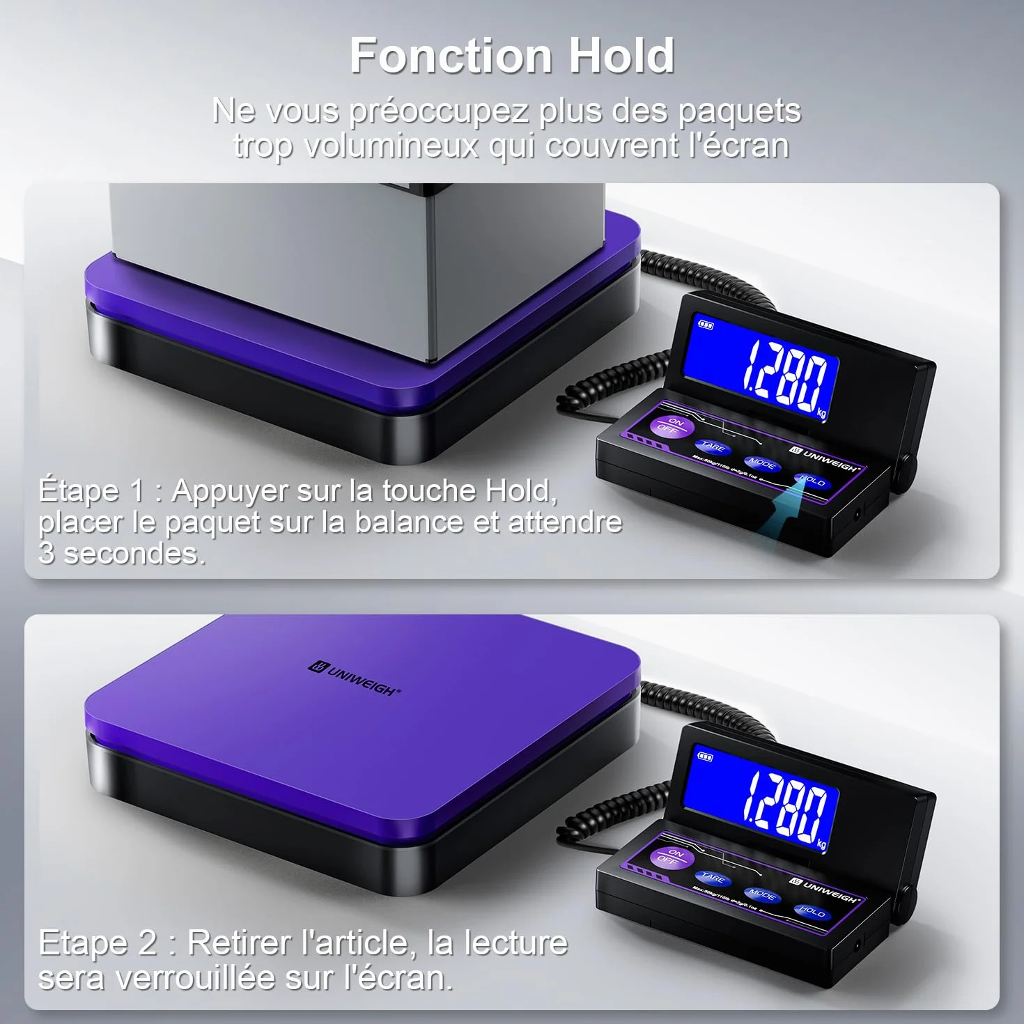 UNIWEIGH Balance d'expédition numérique 110lb/0.1oz, balance postale avec LCD, tare, arrêt automatique, Batterie/USB inclus