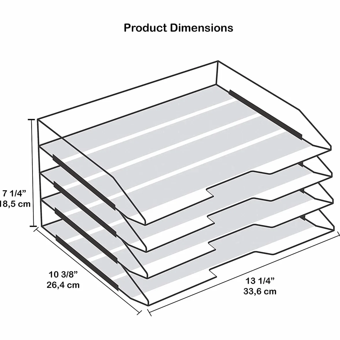 Acrimet Corbeille à Courrier Empilable Format Paysage Organiseur Bureau Papier A4 Plastique Résistant Blanc Lot de 4