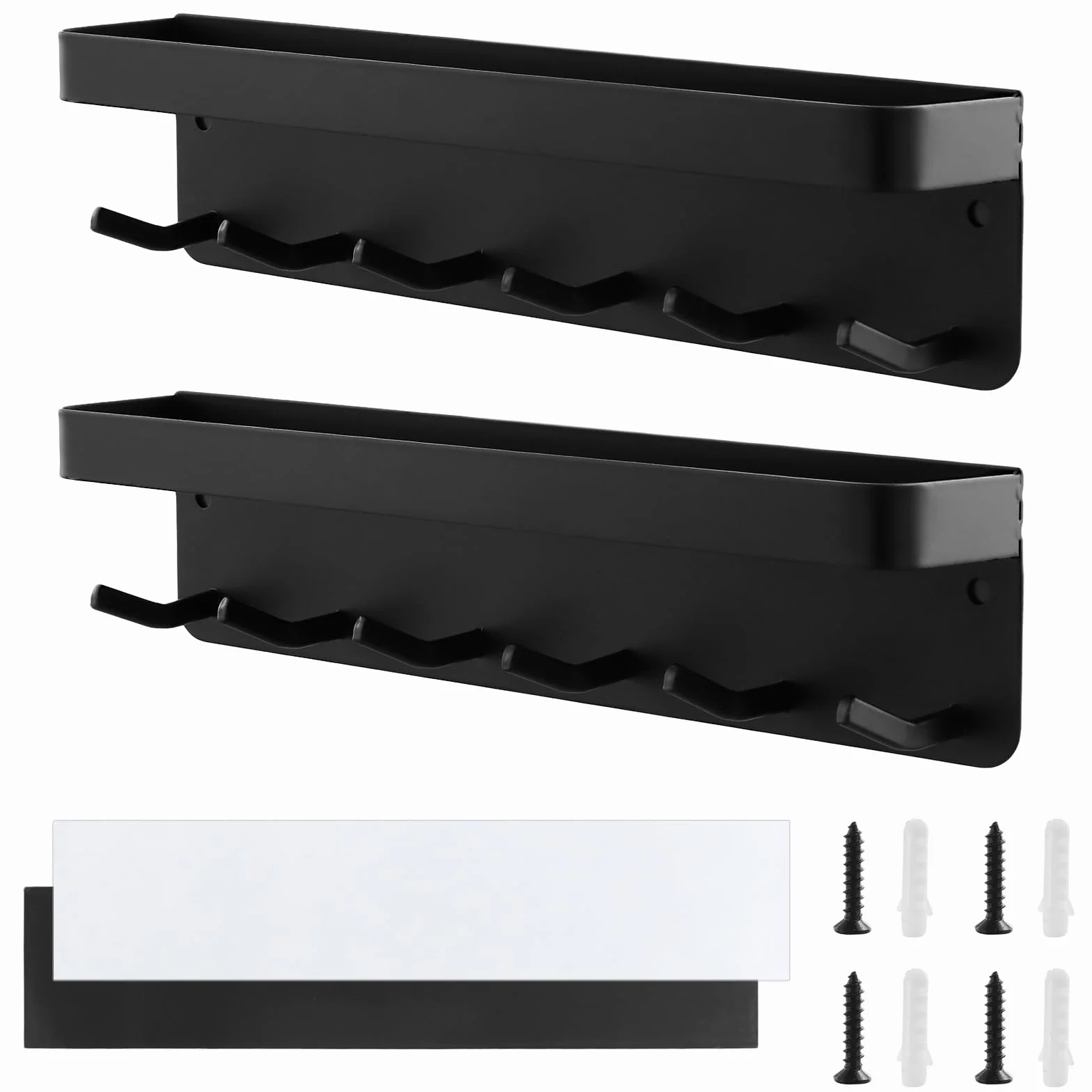 Porte-clés Mural Lot de 2 avec 6 Crochets Magnétique et Adhésif 24,5 cm Noir Rangement