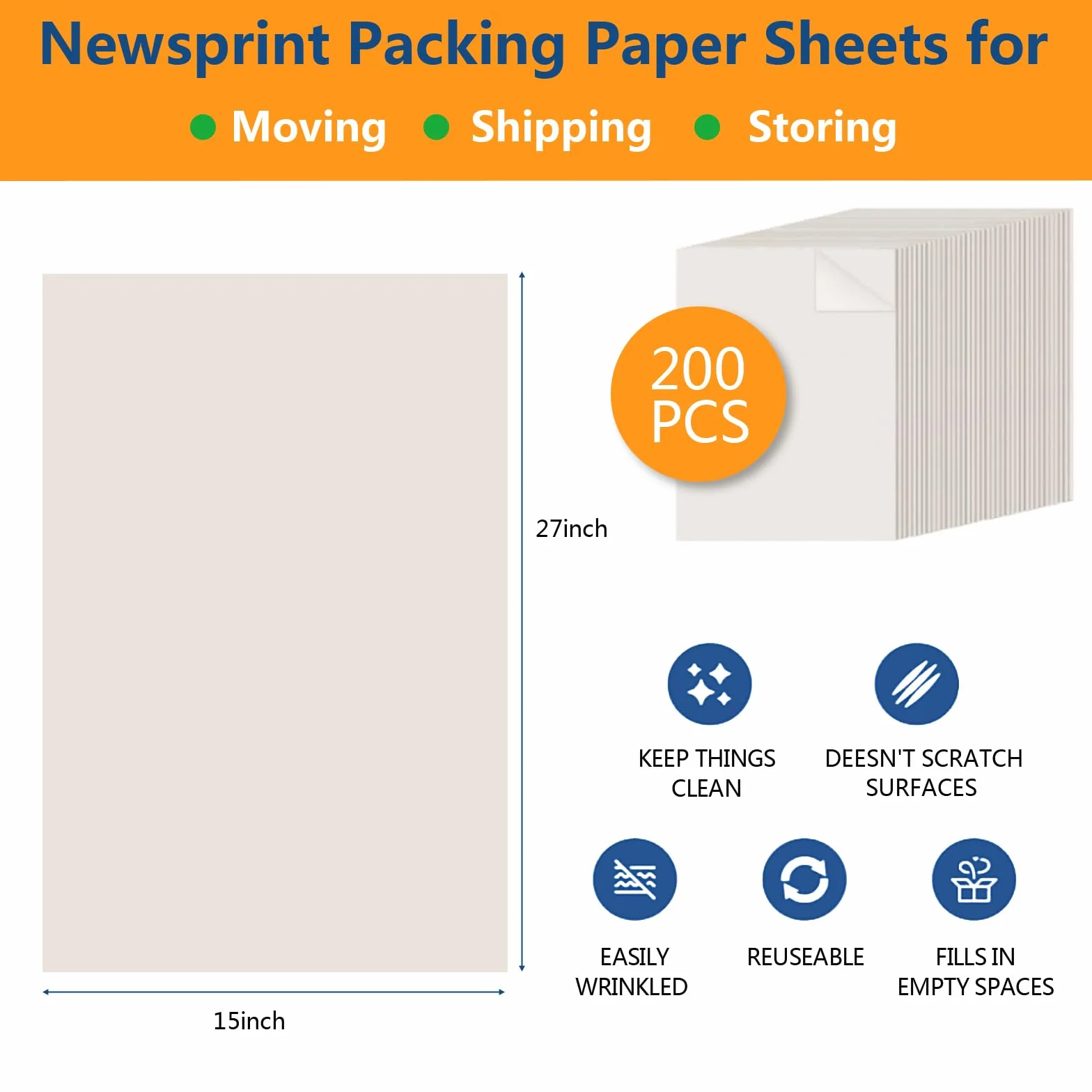 Packing Paper Sheets 38 x 69 cm 200 Sheets for Moving Wrapping Shipping Supplies