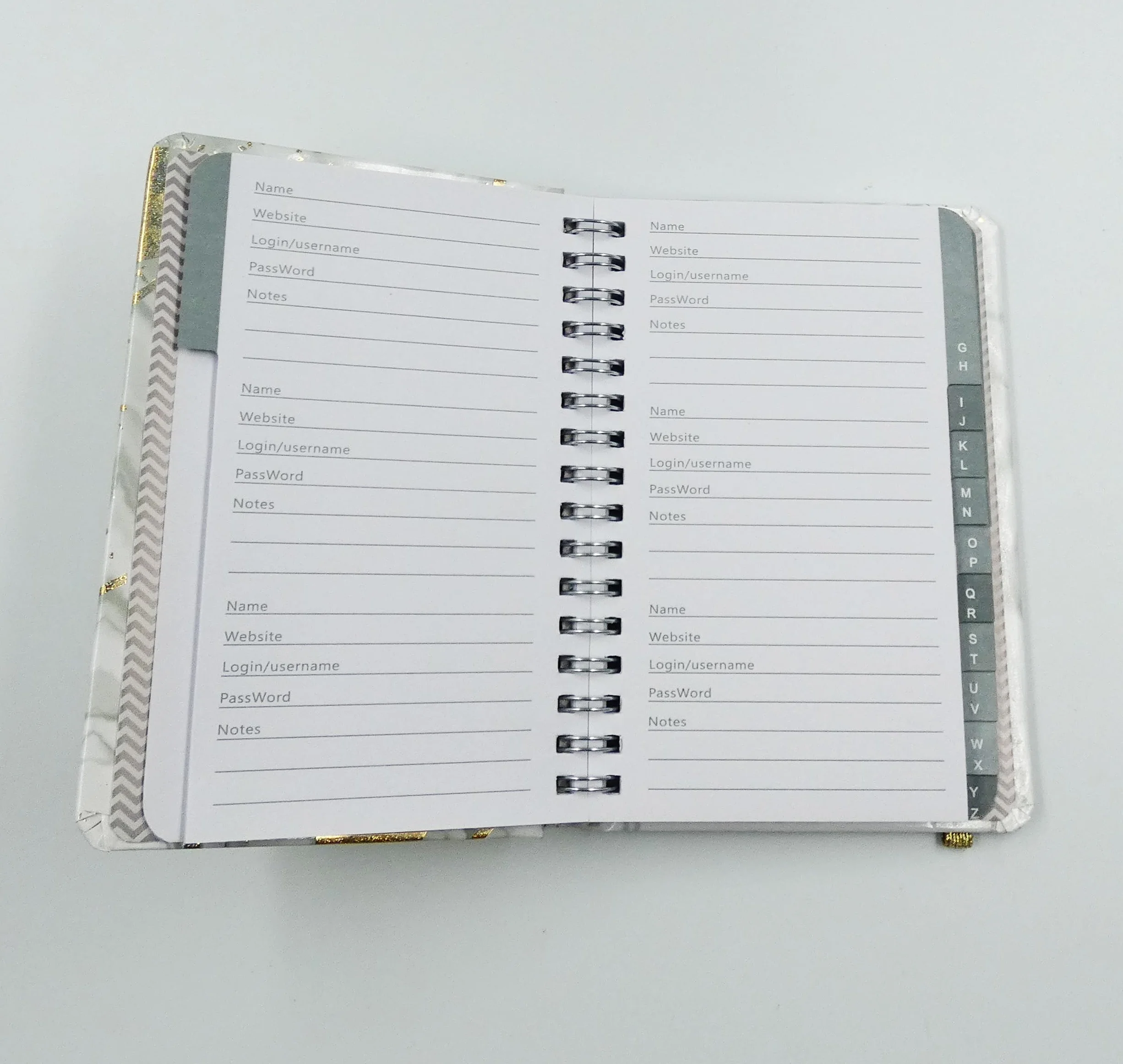 Livre de mots de passe A-Z Bloc-notes à onglets pour informations de connexion Internet