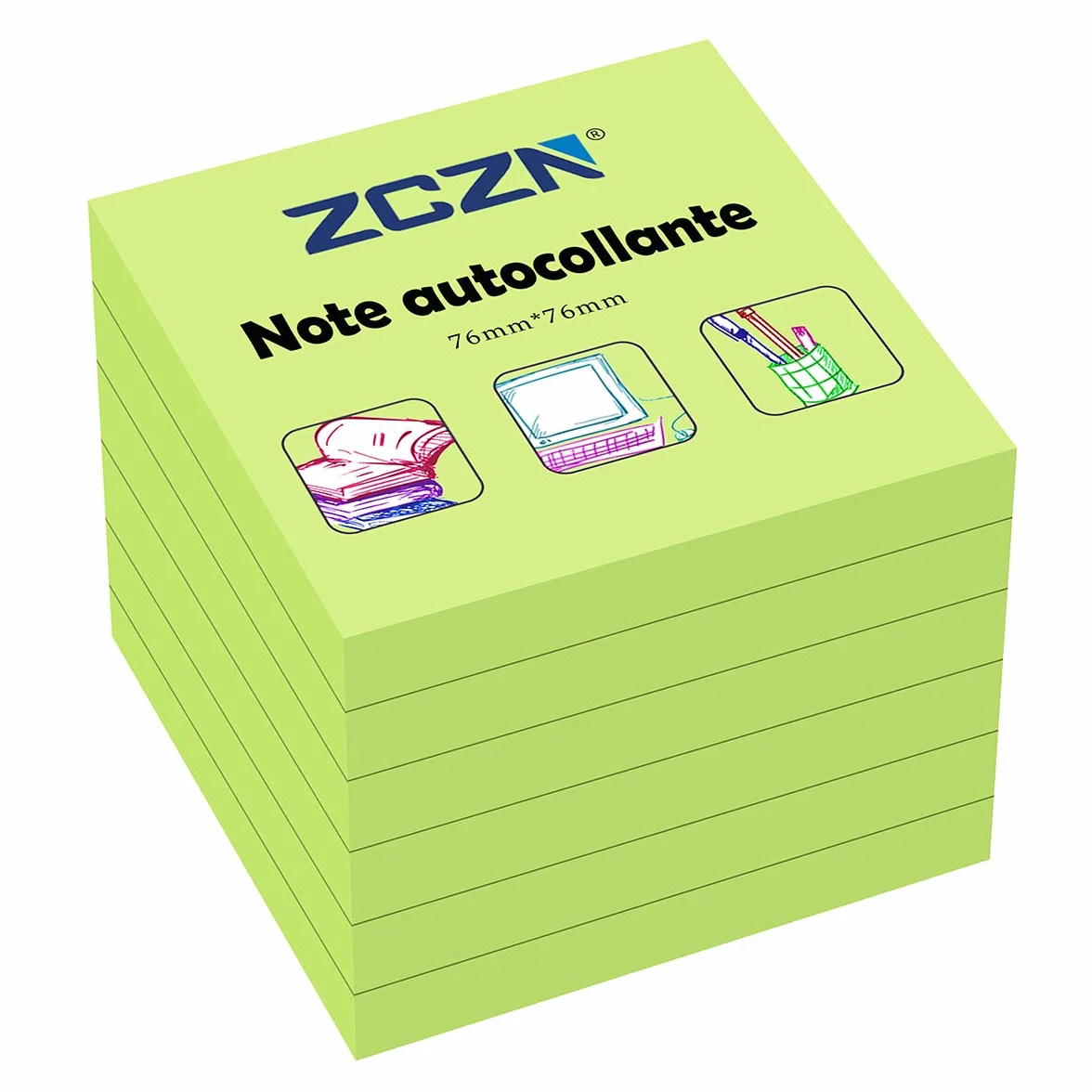 Lot de 6 blocs de 80 feuilles notes autocollantes Vert 76 x 76 mm