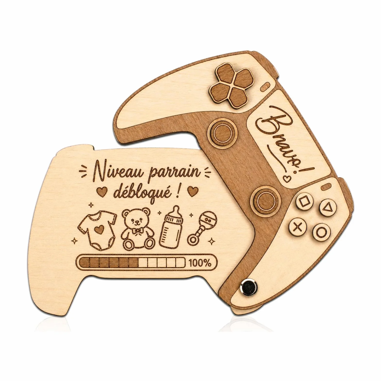 Carte Puzzle En Bois Annonce Parrain - Idée Annonce Grossesse Originale Manette Gamer - Kit Veux Tu Etre Mon Parrain - Cadeau Futur Parrainage Fait Main