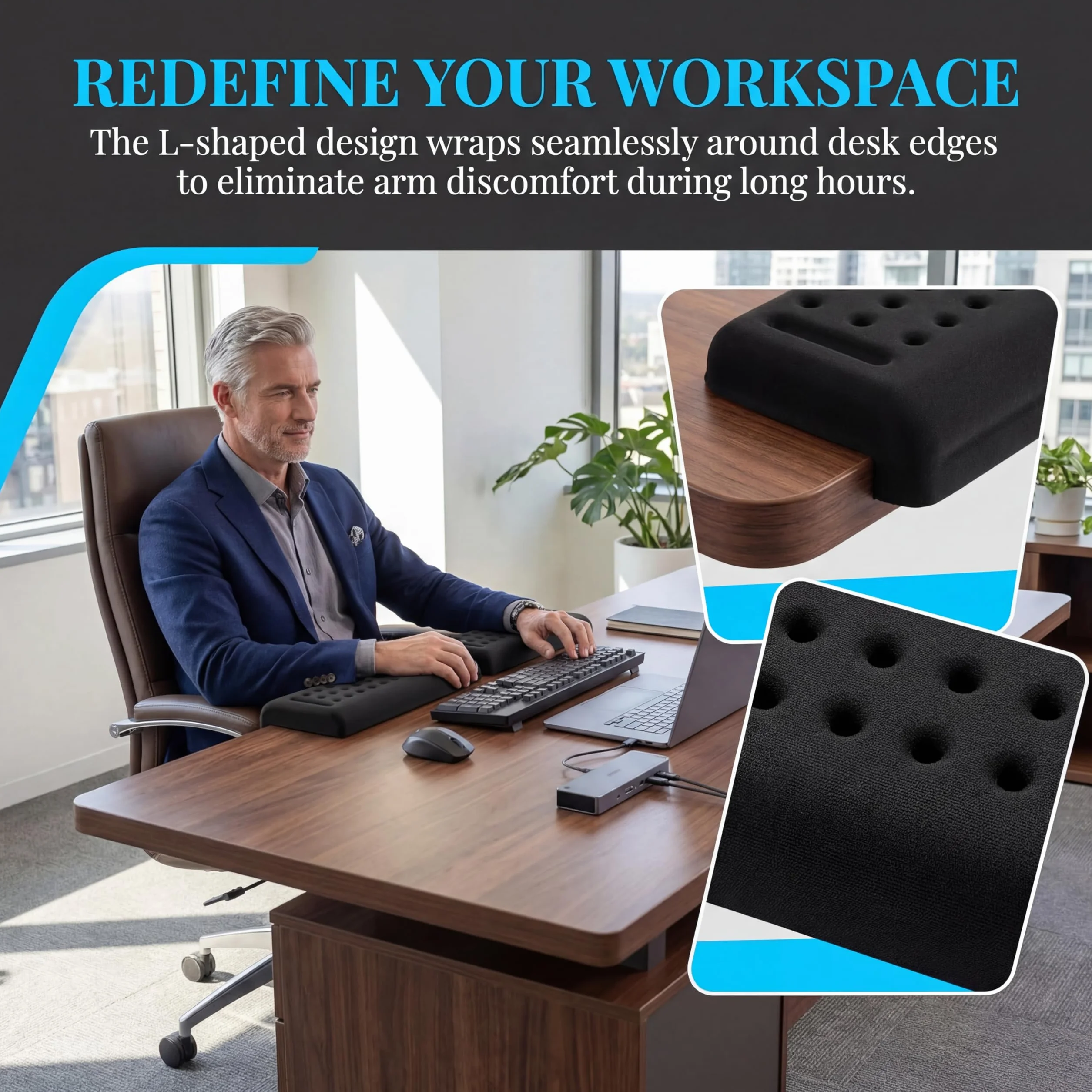 Coussin de Support pour Coude et Poignet de Bureau, Accoudoir en Forme de L, Repose-poignet Ergonomique 30x10cm