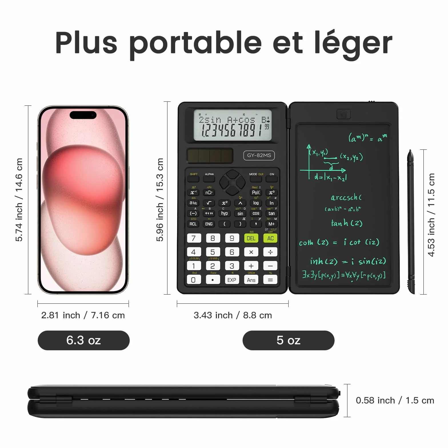 NEWYES Calculatrice Scientifique 82MS 240 Fonctions Tablette d'Écriture Stylo Inclus 2 Lignes Noir