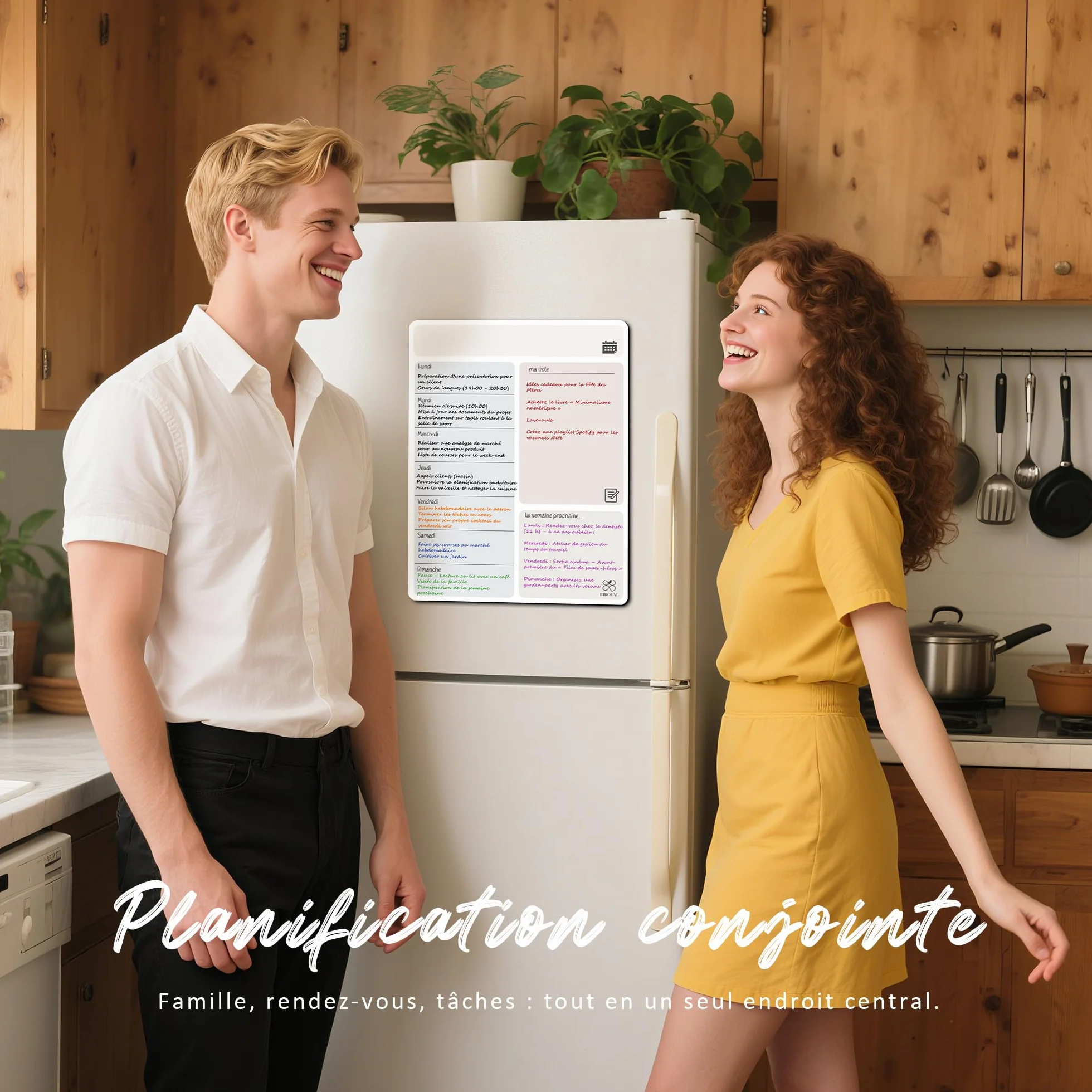 BIROYAL Calendrier Magnétique Frigo 41,7x32 cm, Grand Planning Frigo Magnetique, Tableau Planning Semainier Effaçable