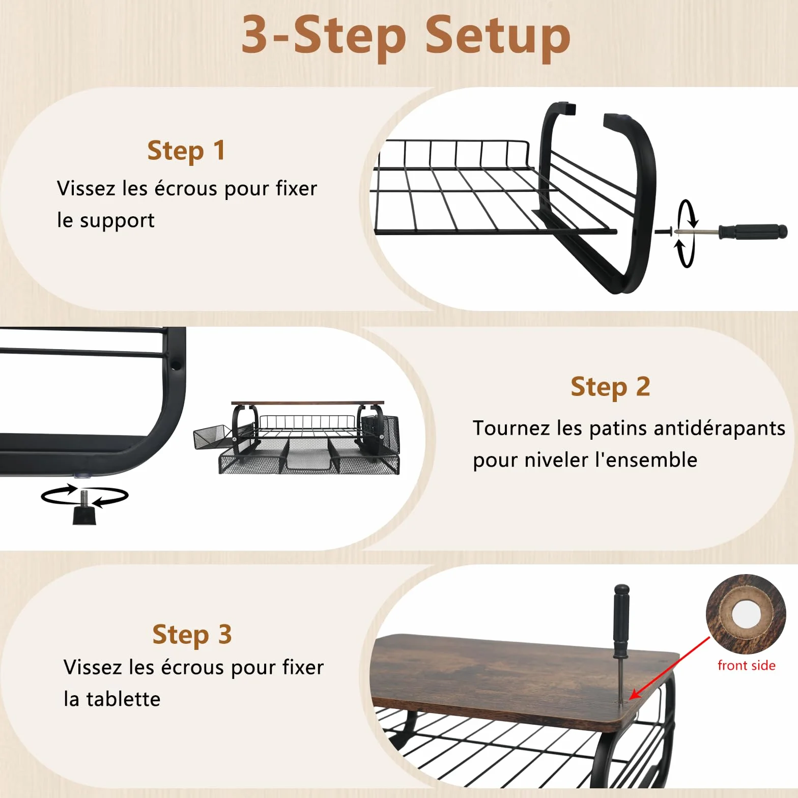 Support d'Écran Vintage 30kg/66lbs - Élévateur Ergonomique Multifonction pour Bureau avec Plateau et Attaches Câbles - Brun Rétro