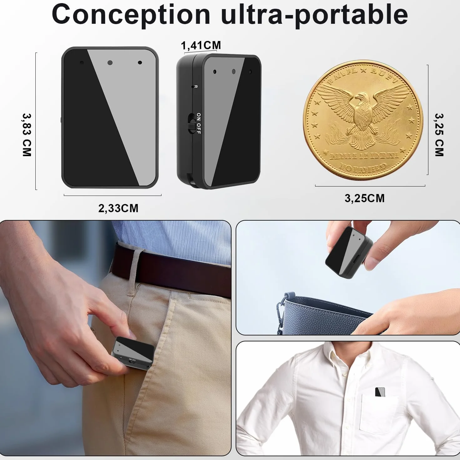 Enregistreur Vocal Magnétique 16 Go Réduction du Bruit USB-C Rechargeable Audio Portable