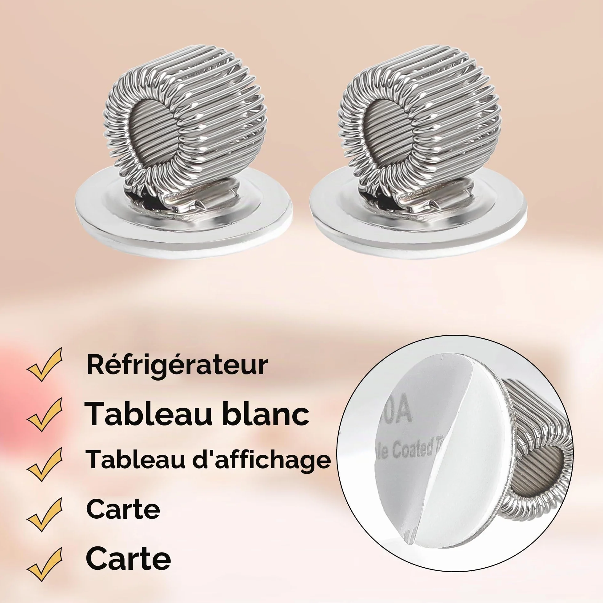 Lot de 10 porte-stylos en acier inoxydable avec boucle à ressort réglable argentée pour tableau de bord
