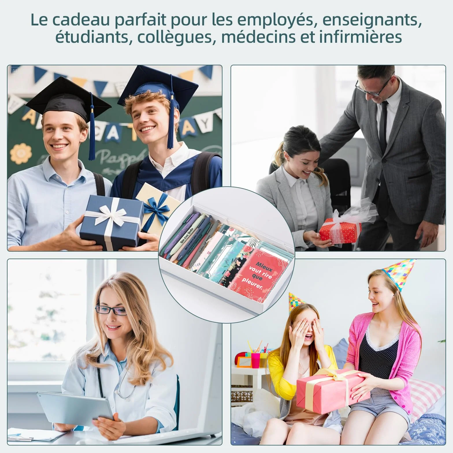 Coffret cadeau 12 pièces carnets stylos bille citations inspirantes