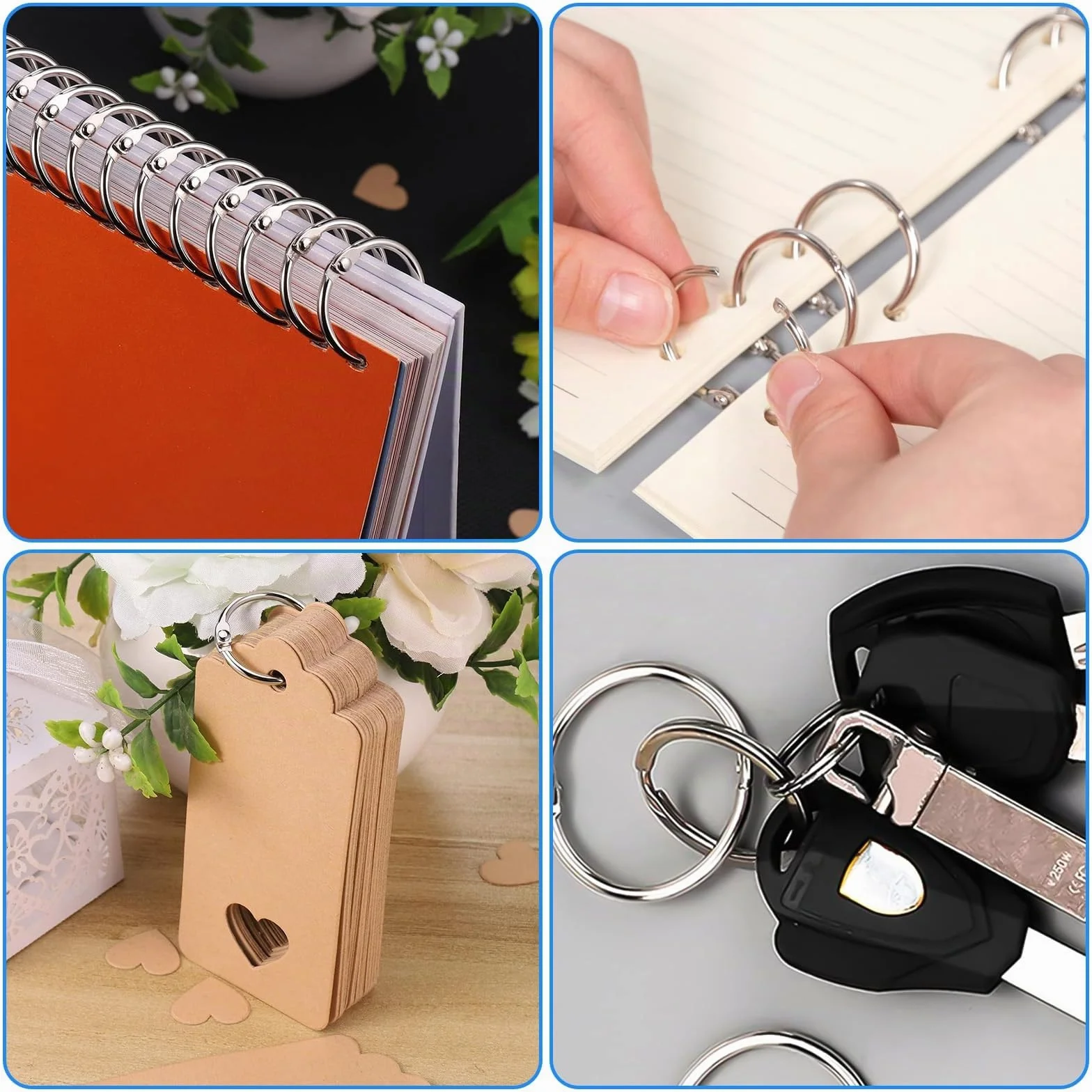 Anneaux de Reliure en Metal 15/20/25mm avec Perforeuse pour Cahier Scrapbooking Classeur