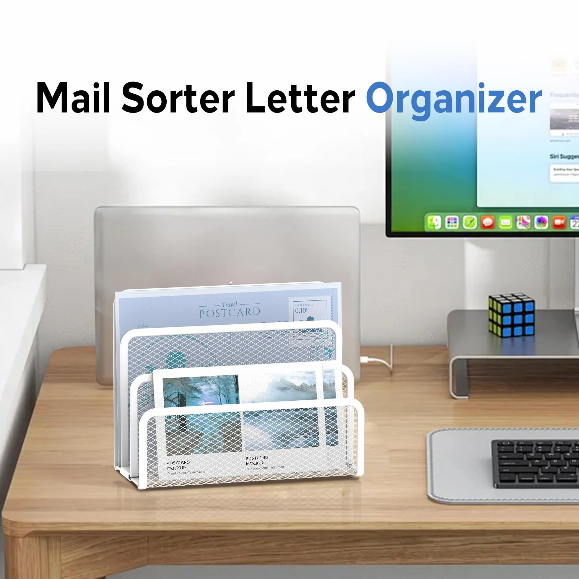 SUPEASY Organisateur de courrier bureau maille métallique 3 emplacements trieur lettres blanc