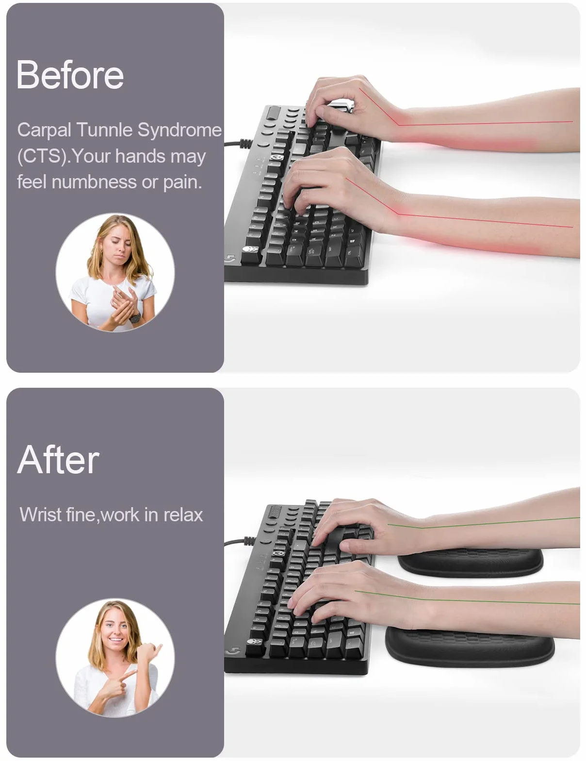 Vaydeer Accoudoir en gel ergonomique à mémoire de forme Noir 1 paire