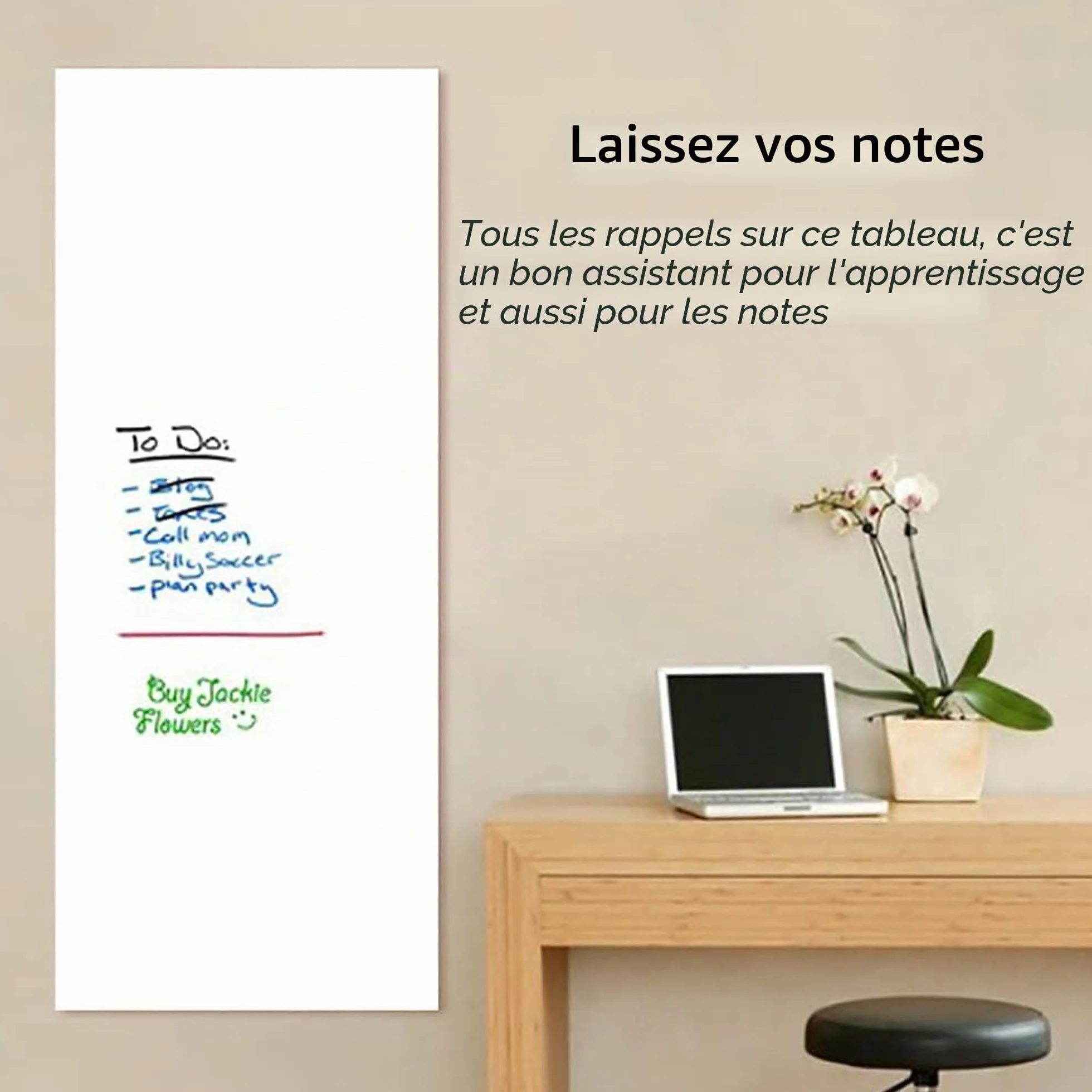 Papier autocollant pour tableau blanc 44 x 200 cm facile à nettoyer à sec