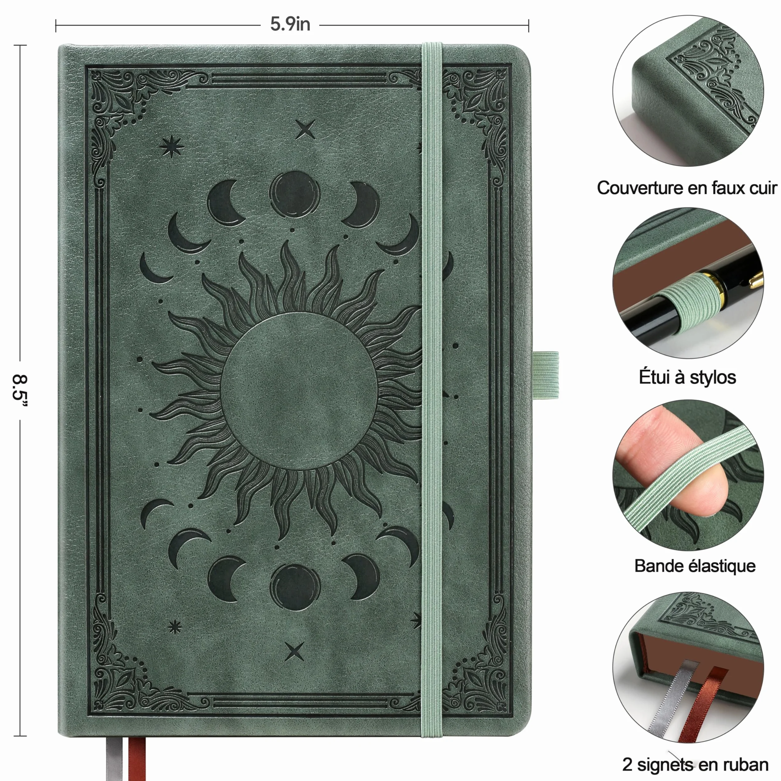 Carnet de Notes A5 Cuir PU 360 Pages 100g/m² Ligné Gris Premium avec Stylo