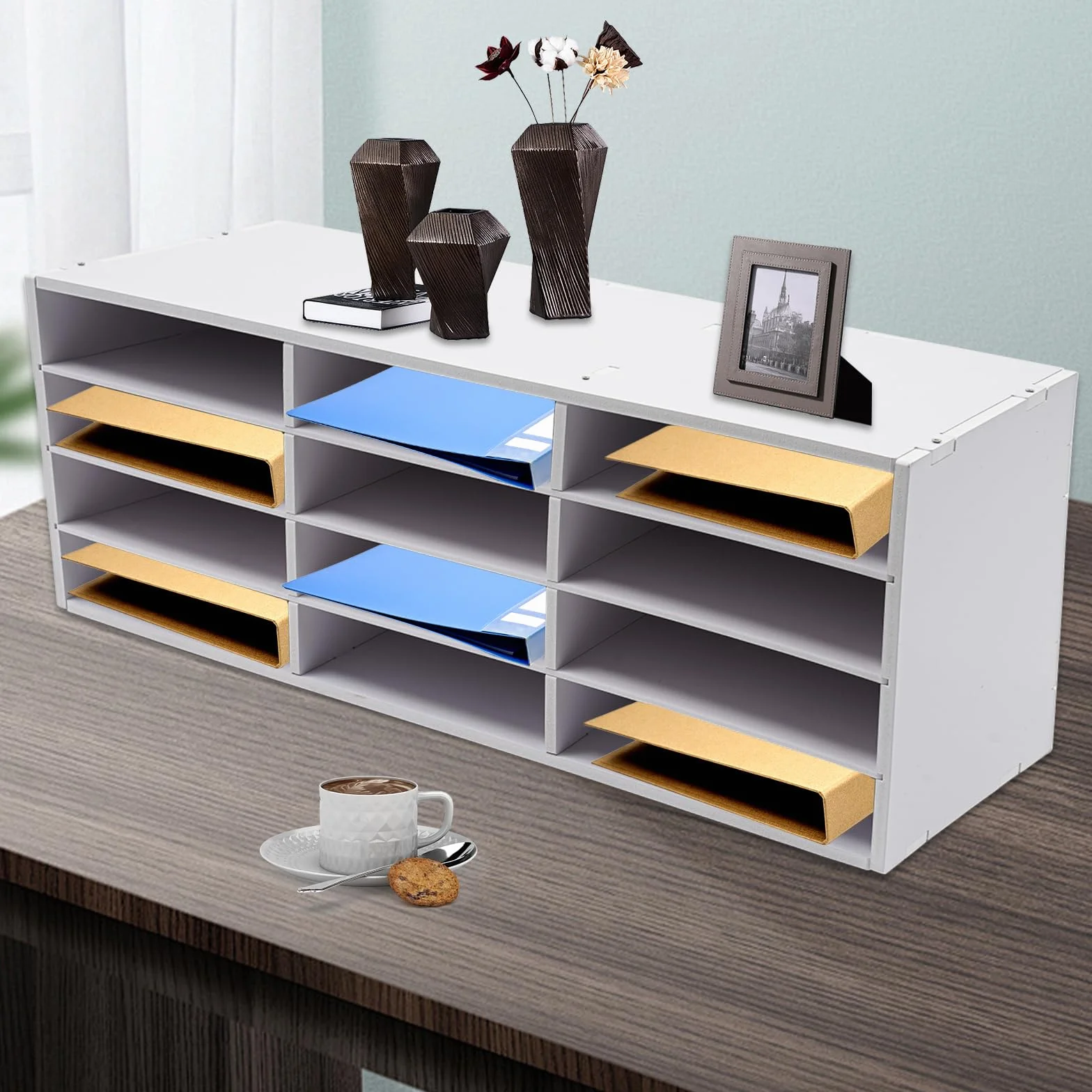Porte-lettres 12 compartiments PVC Autonome Organiseur bureau 80 x 30,8 x 30 cm Blanc